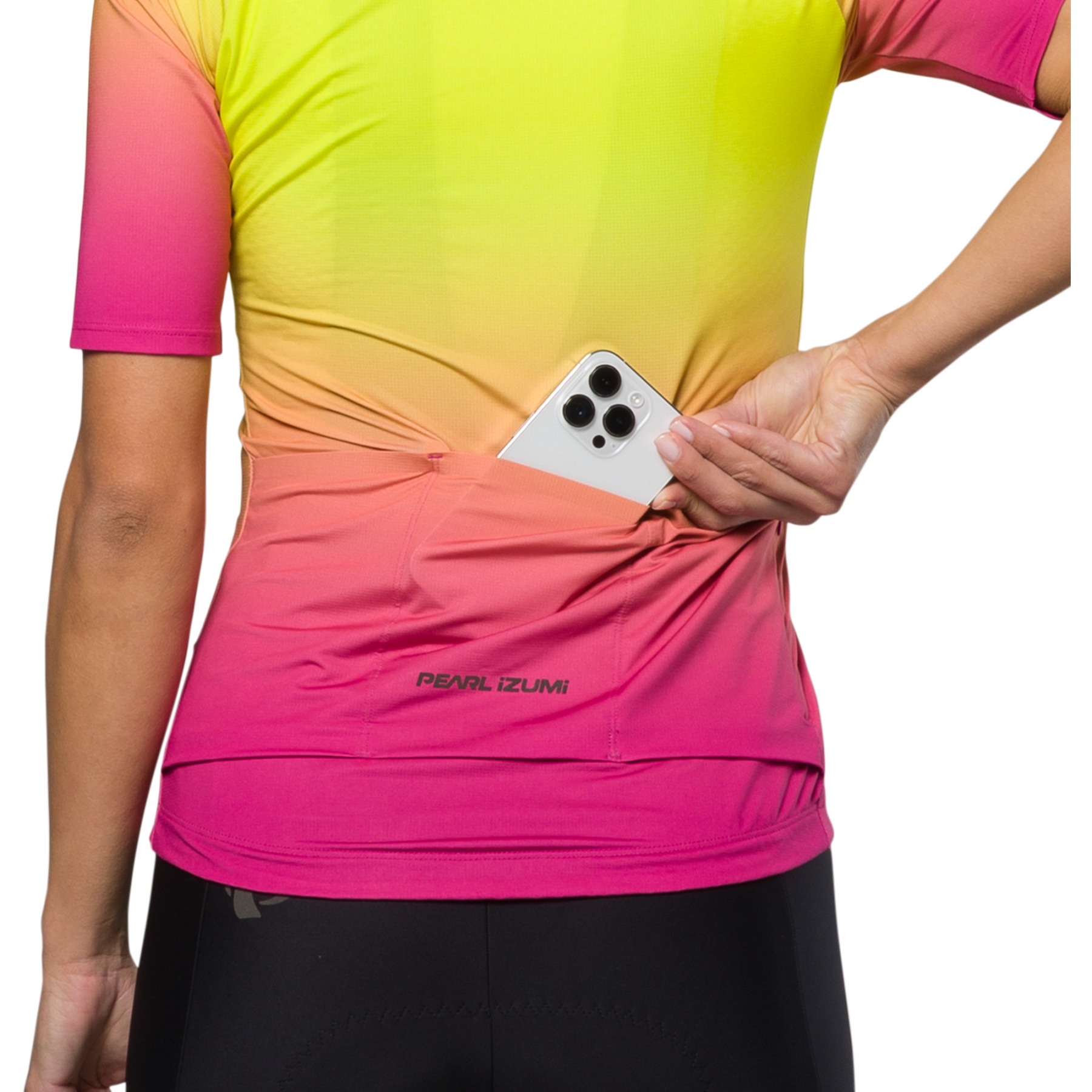 Maillot Cyclisme Femme Pearl Izumi – Taille S, Noir/orange/bleu, Zip Intégral, Poches