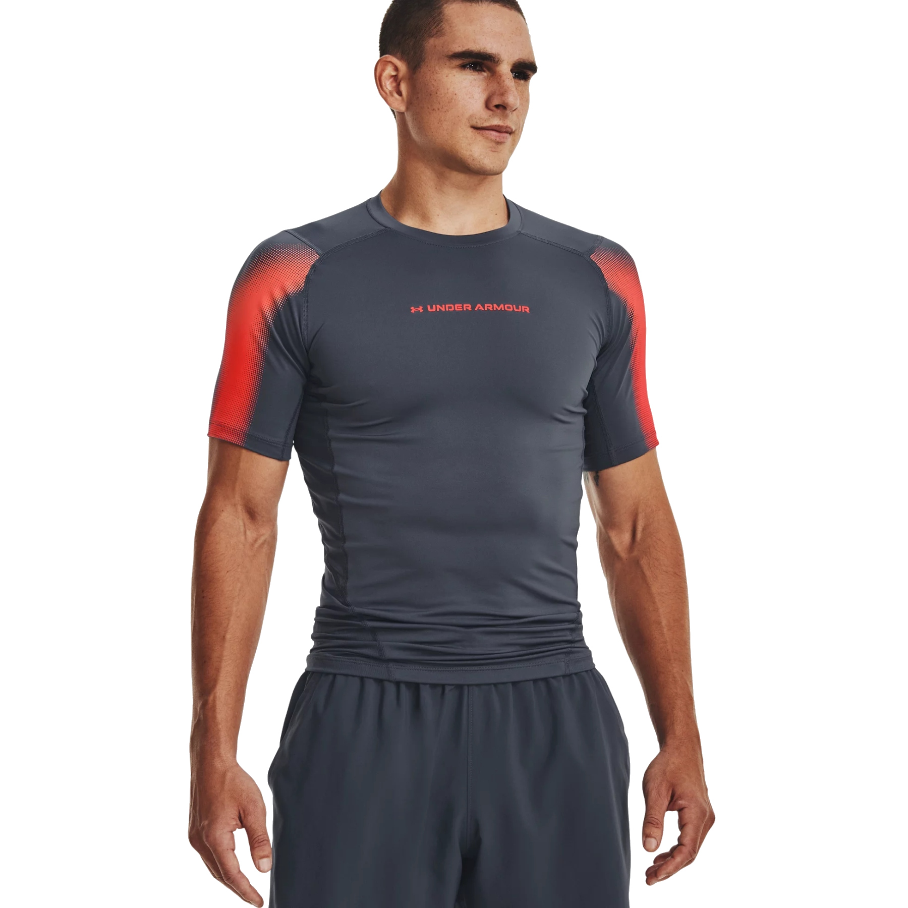 Picture of Under Armour Men&#039;s HeatGear® Short Sleeve - Downpour Gray/After Burn