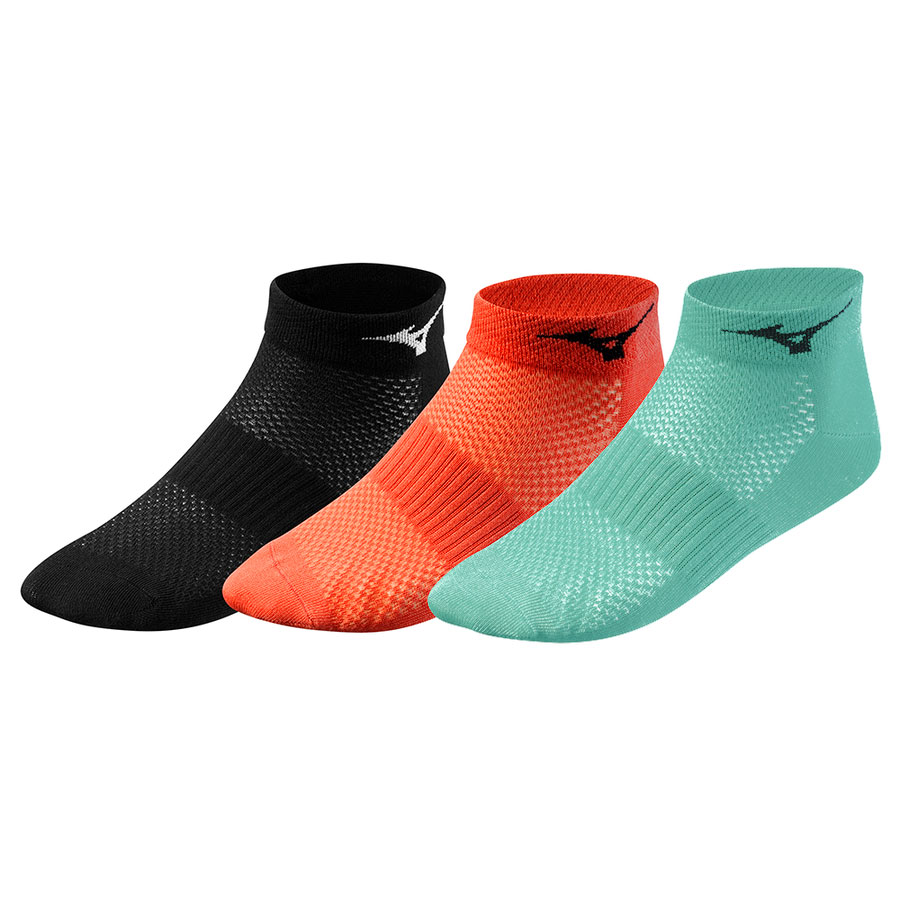 Picture of Mizuno Training Mid 3 Pair Running Socks - Black / Nasturtium / Eggshell Blue