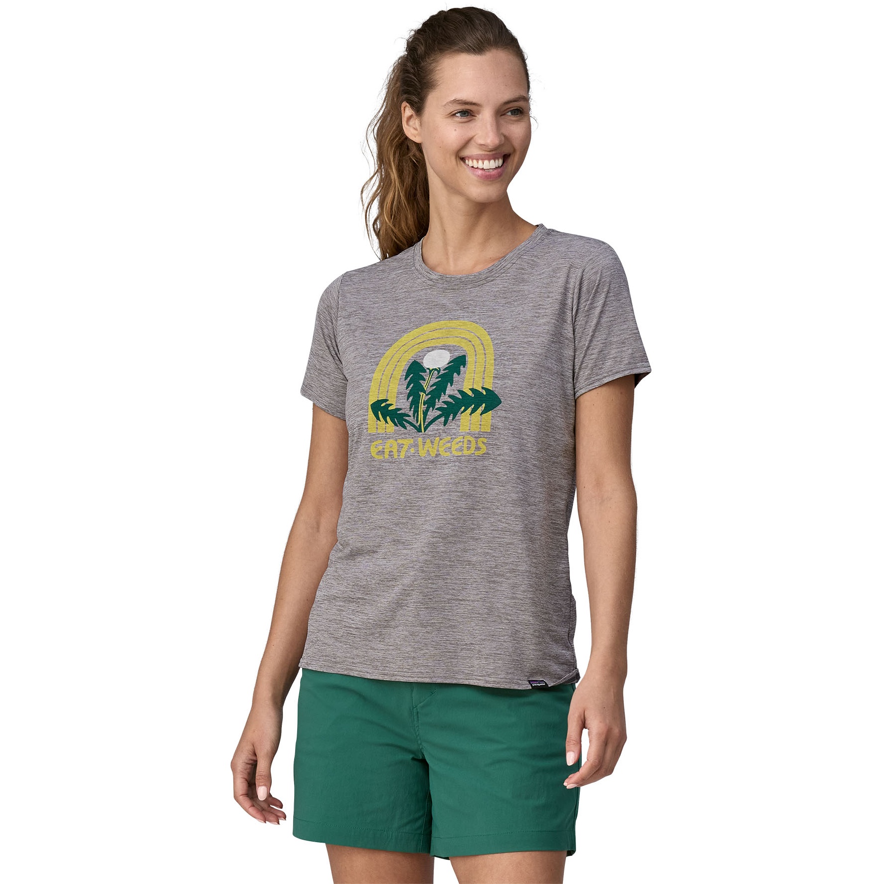 Patagonia Cap Cool Daily Graphic Shirt Women Lands Berm Logo: Wetland  Blue X-Dye