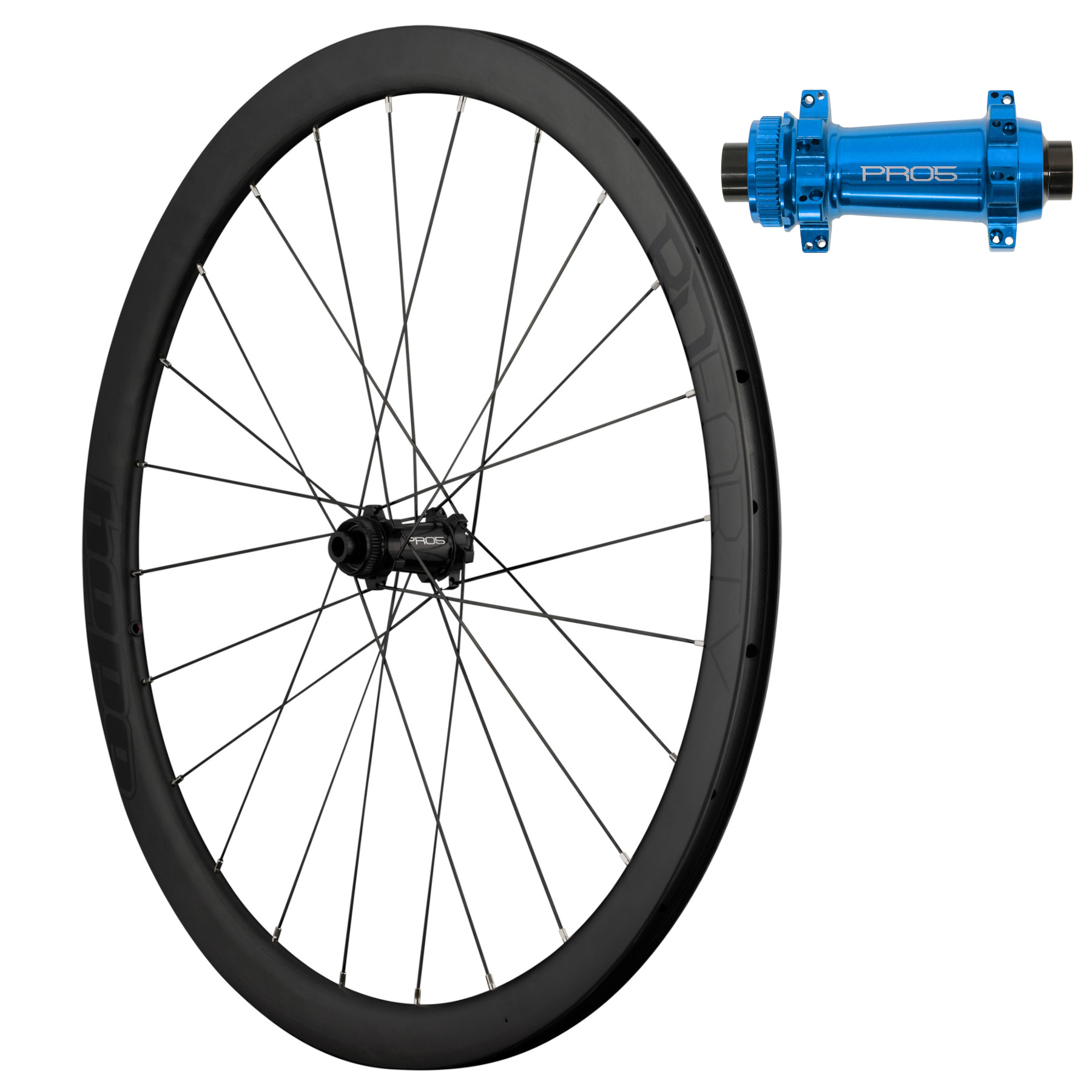 Productfoto van Hope RD40 Pro 5 Straight Pull Voorwiel - 28&quot; | Carbon | Clincher | 24-Gaten | Centerlock - 12x100mm - blauw