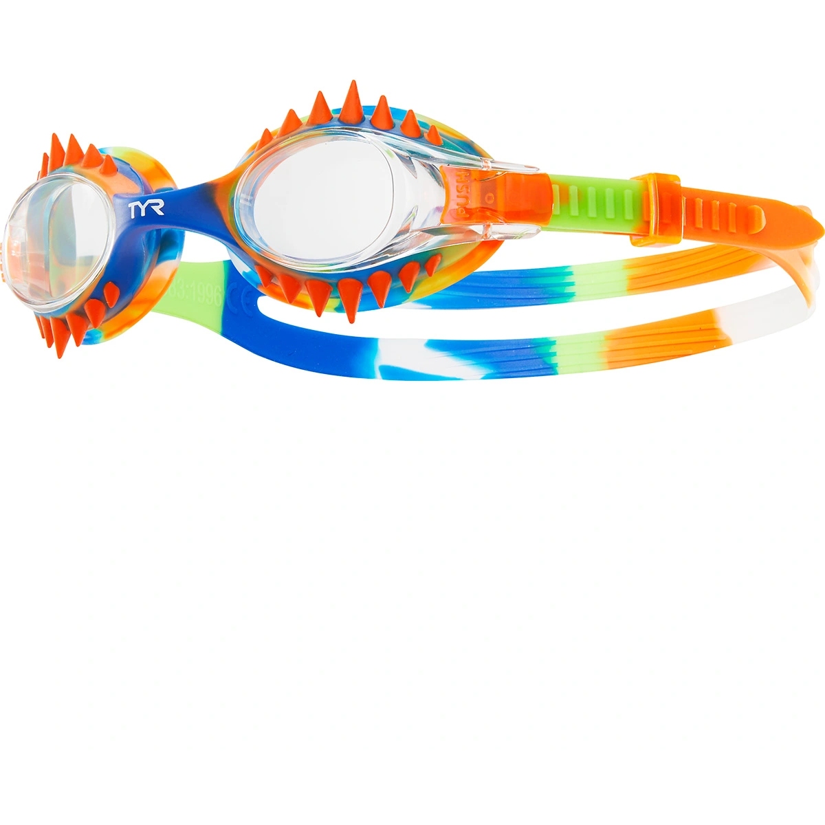 Picture of TYR Swimple Spikes Tie Dye Kids Goggles - clear/blue/orange