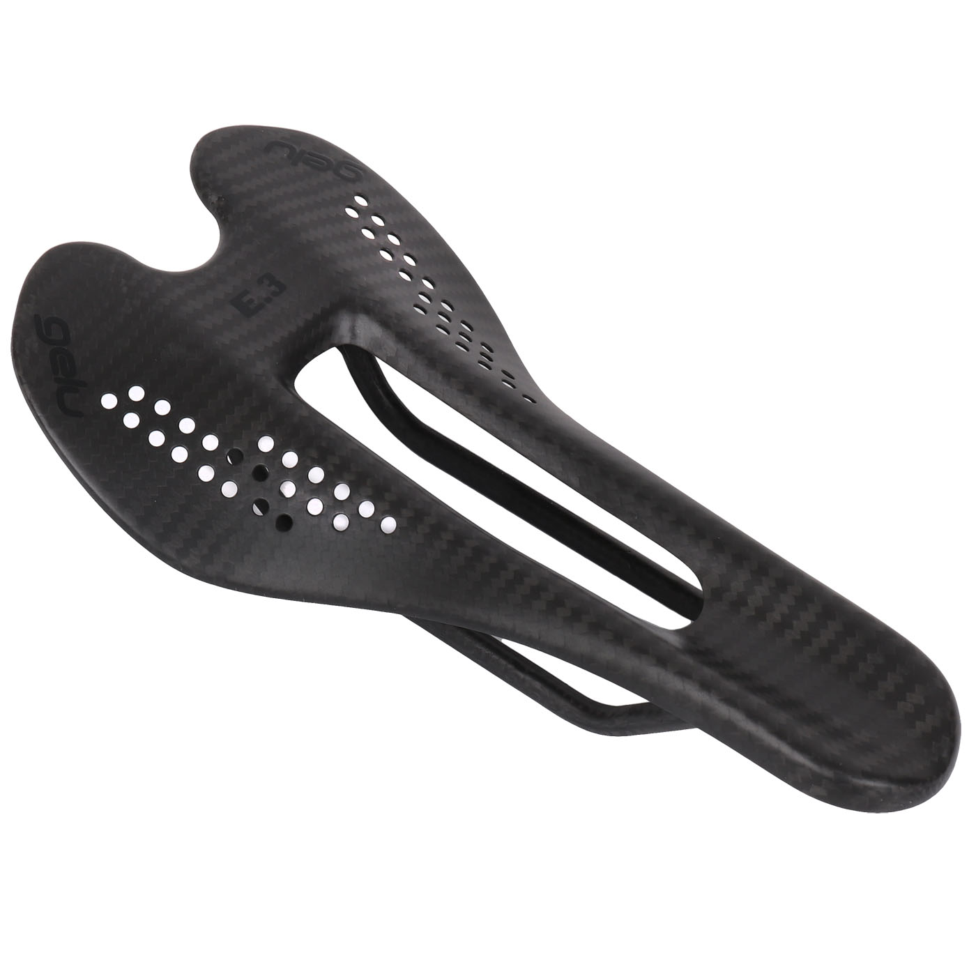 Productfoto van Gelu E3 Carbon Saddle with Punctured Top - black Logos