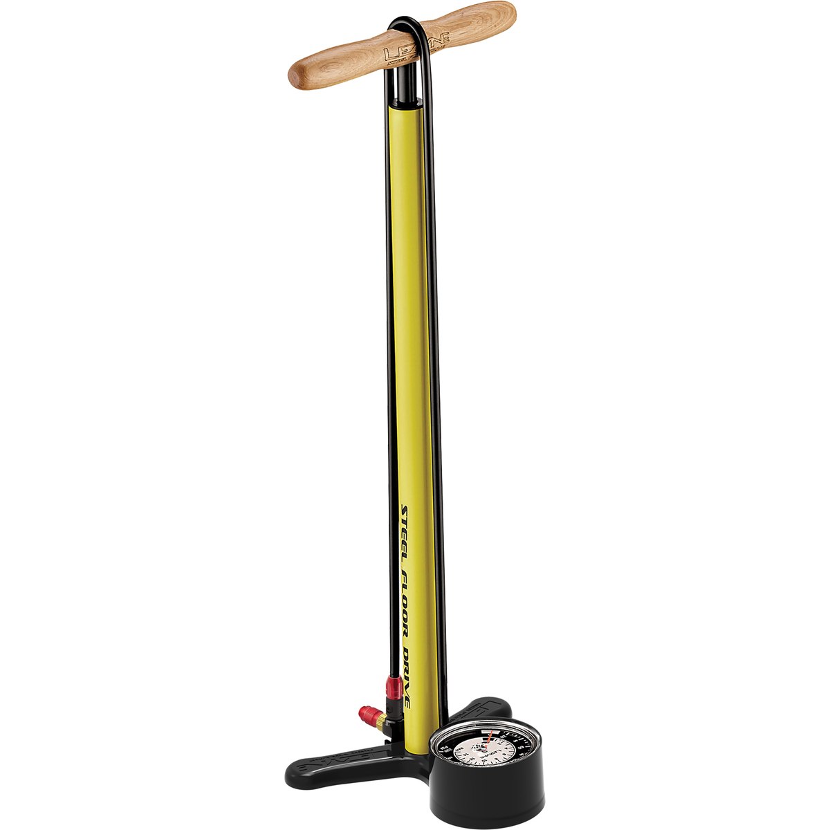 LEZYNE Steel Drive Tall Floor Pump - High-Pressure Bicycle Pump With Wood Handle