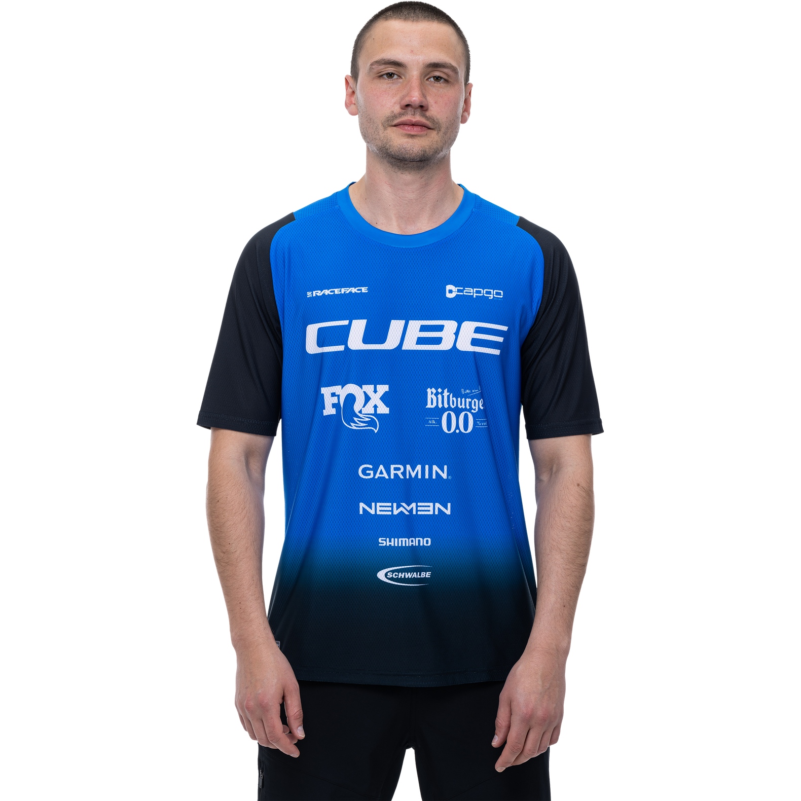 Productfoto van CUBE VERTEX X Actionteam Fietsshirt met Korte Mouwen en Ronde Hals Heren - black&#039;n&#039;blue