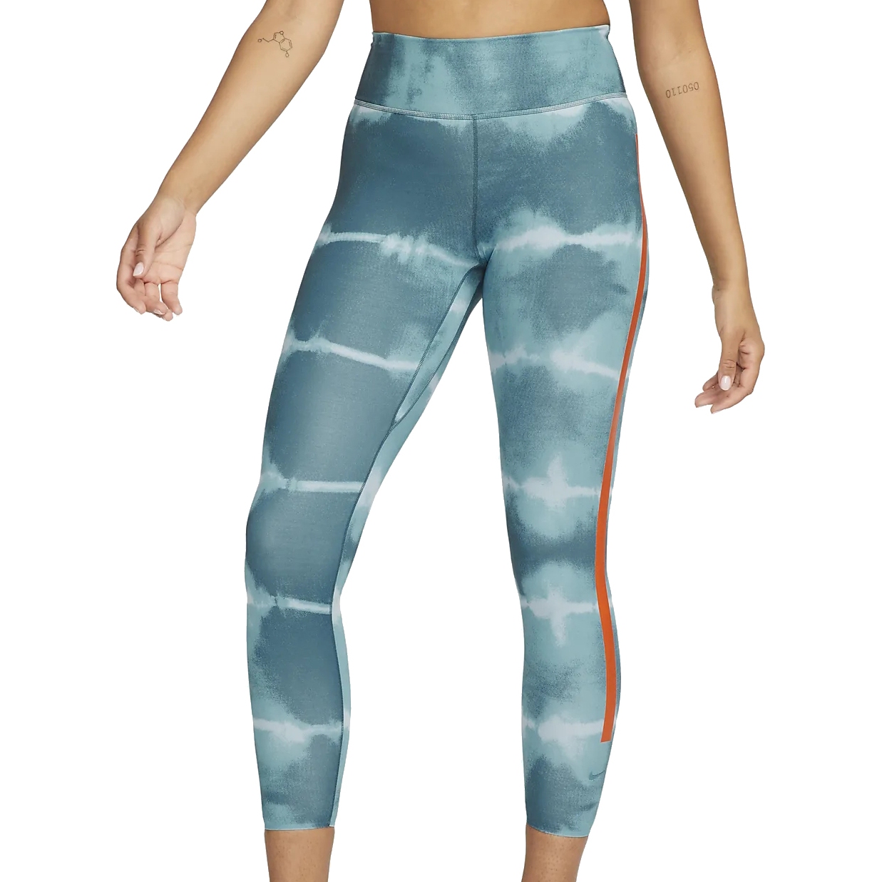 Picture of Nike Dri-FIT One Luxe Women&#039;s Mid-Rise Printed Training Leggings - ash green/rush orange/clear DM7619-058