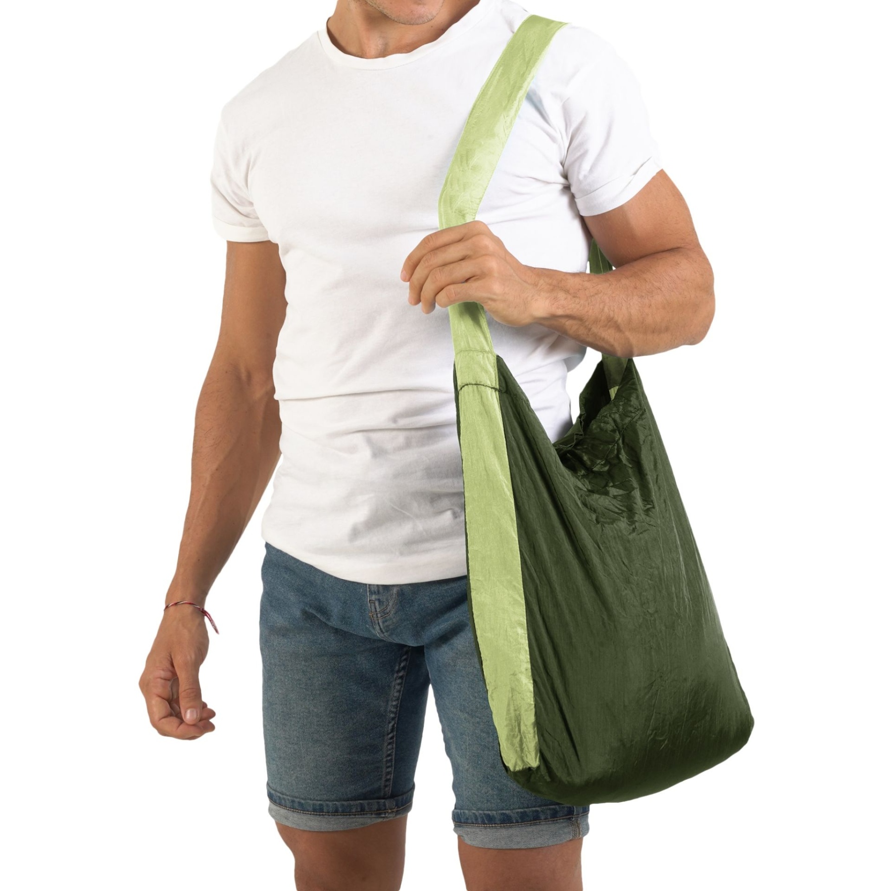 Produktbild von Ticket To The Moon Eco Bag - Einkaufstasche - Medium 15L - Recycled &amp; Blue Sign Fabric - Army Green / Green Apple