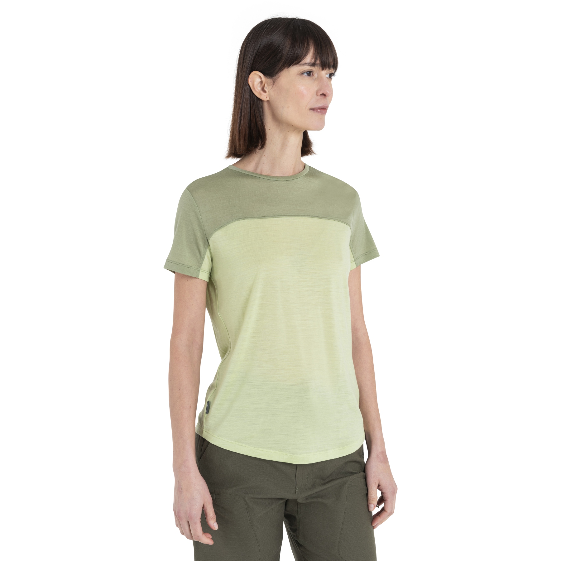 Foto de Icebreaker Camiseta Mujer - Merino 125 Cool-Lite™ Sphere III Colour Block - Glazen/Lichen