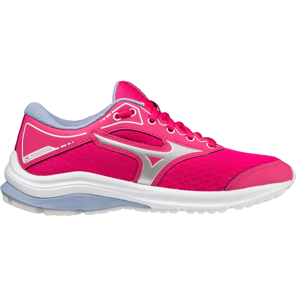 Picture of Mizuno Wave Rider 25 Running Shoes Junior - Pink Peacock / Silver / Lavendar Lustre