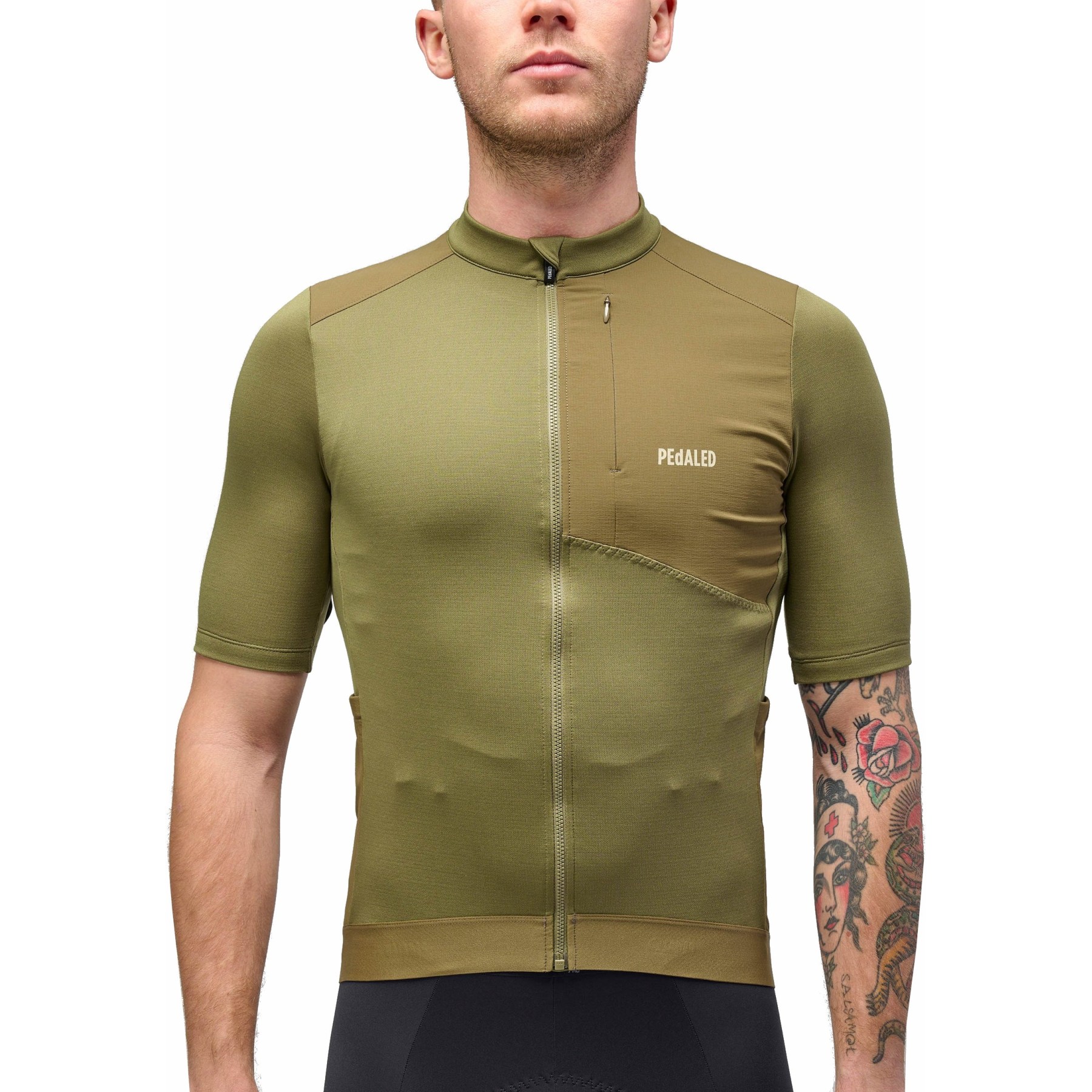 Мужская майка Odyssey Merino с коротким рукавом и педалями - Милитари зелено-оливкового цвета