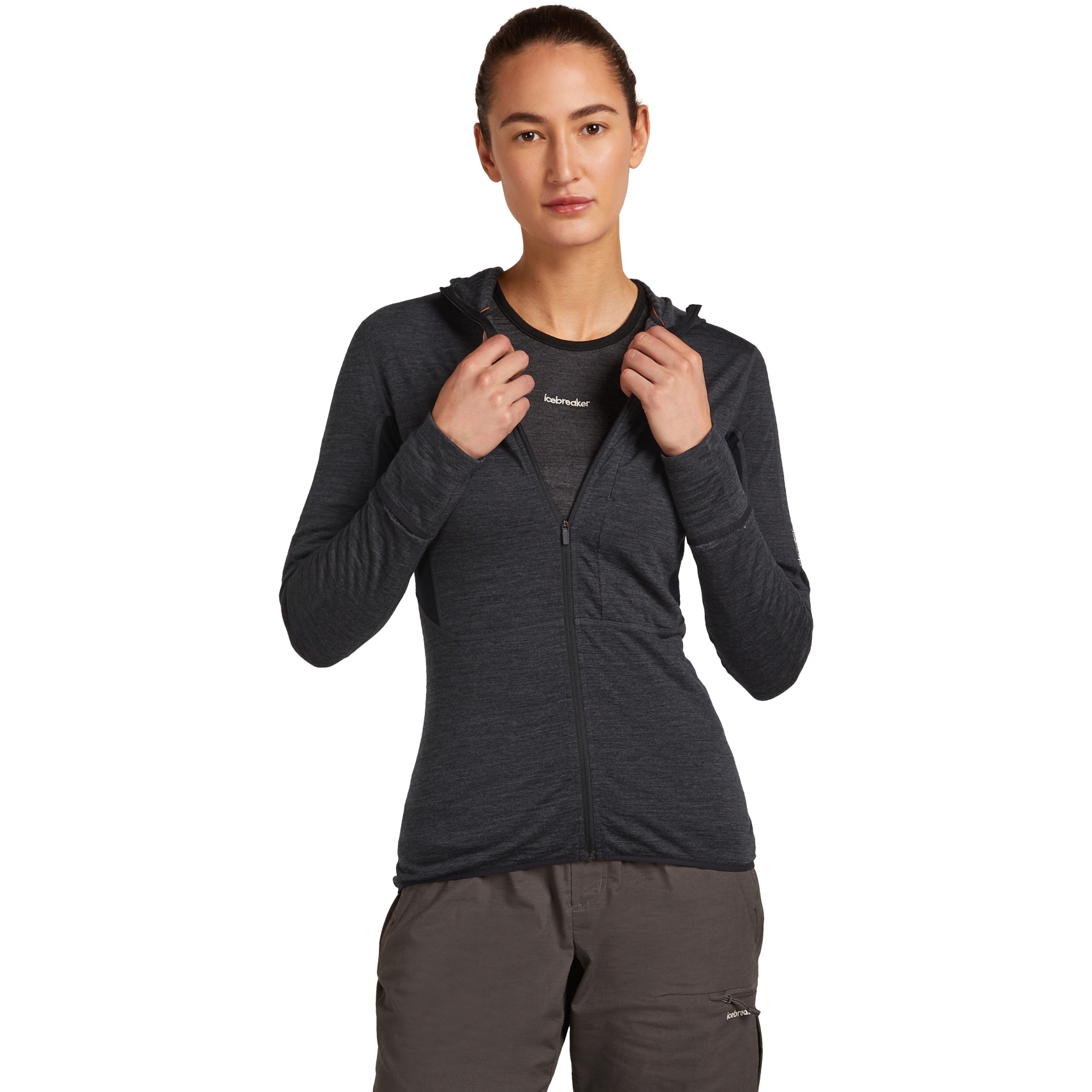 Bild von Icebreaker Merino 200 Realfleece™ Descender Zip-Hoodie Damen - Jet Hthr/Black
