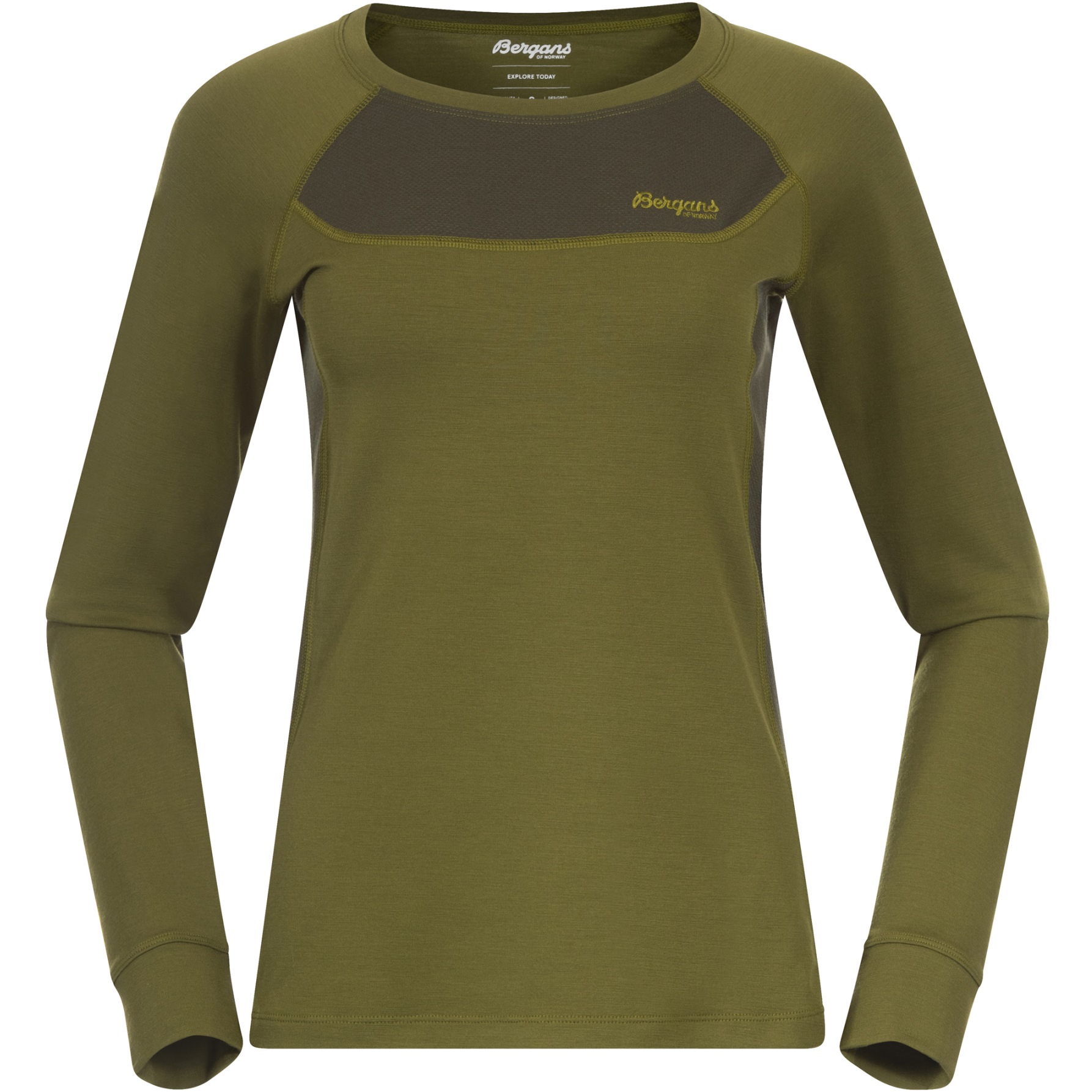 Picture of Bergans Cecilie Wool Women&#039;s Long Sleeve - trail green/dark olive green