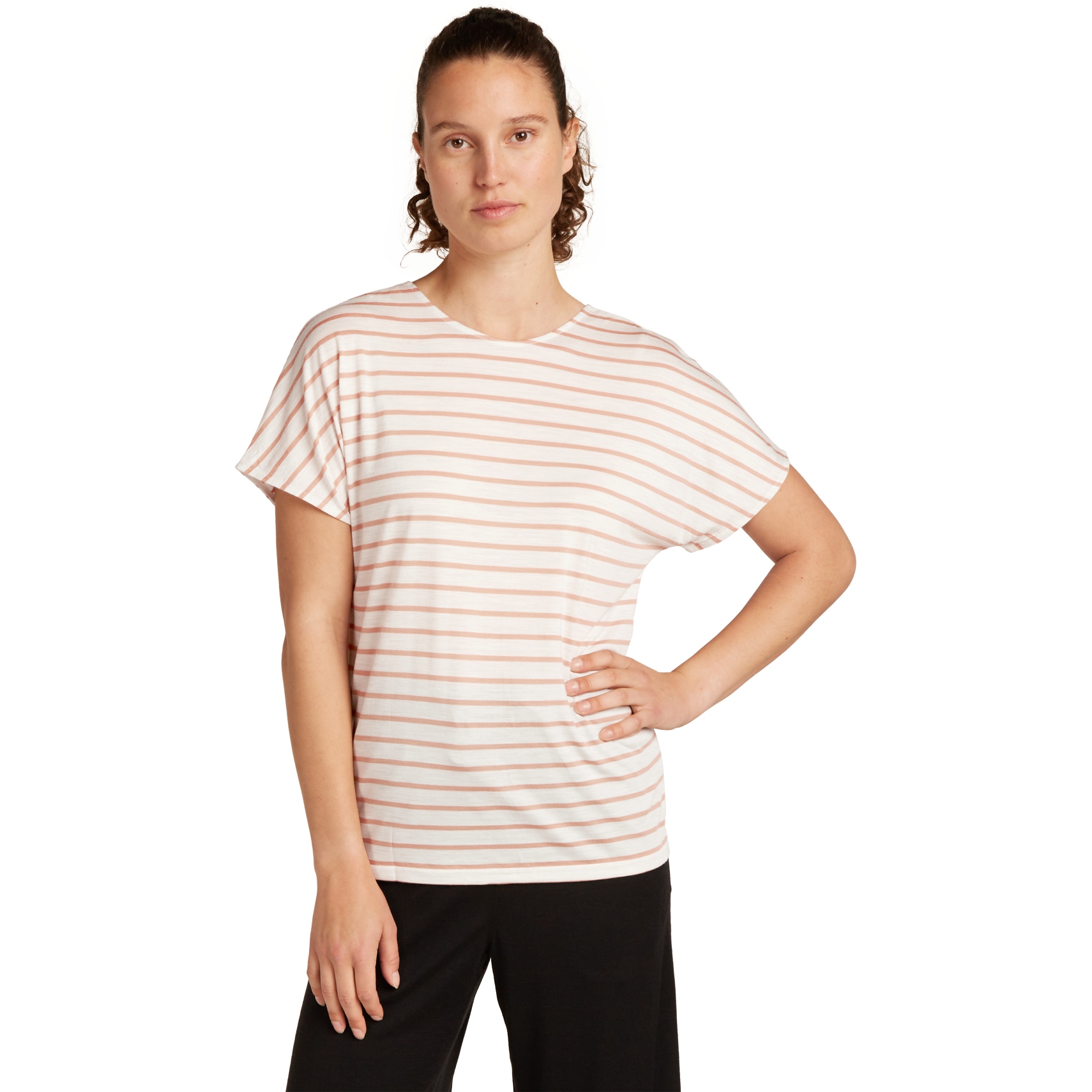 Image de Icebreaker T-Shirt Femme - Merino Drayden Reversible - Ecru Hthr/Desert Sand/Stripe