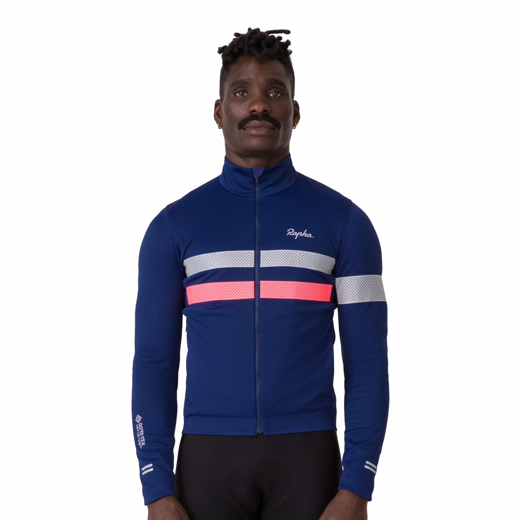 Rapha Brevet Windstopper Long Sleeve Jersey Men navy hi vis pink BIKE24