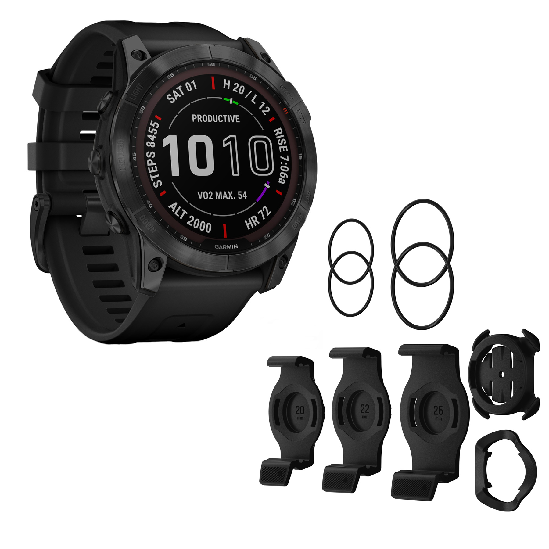 Produktbild von Garmin fenix 7X Sapphire Solar GPS Smartwatch &amp; QuickFit Fahrradhalterung - schwarz - DLC-Titan