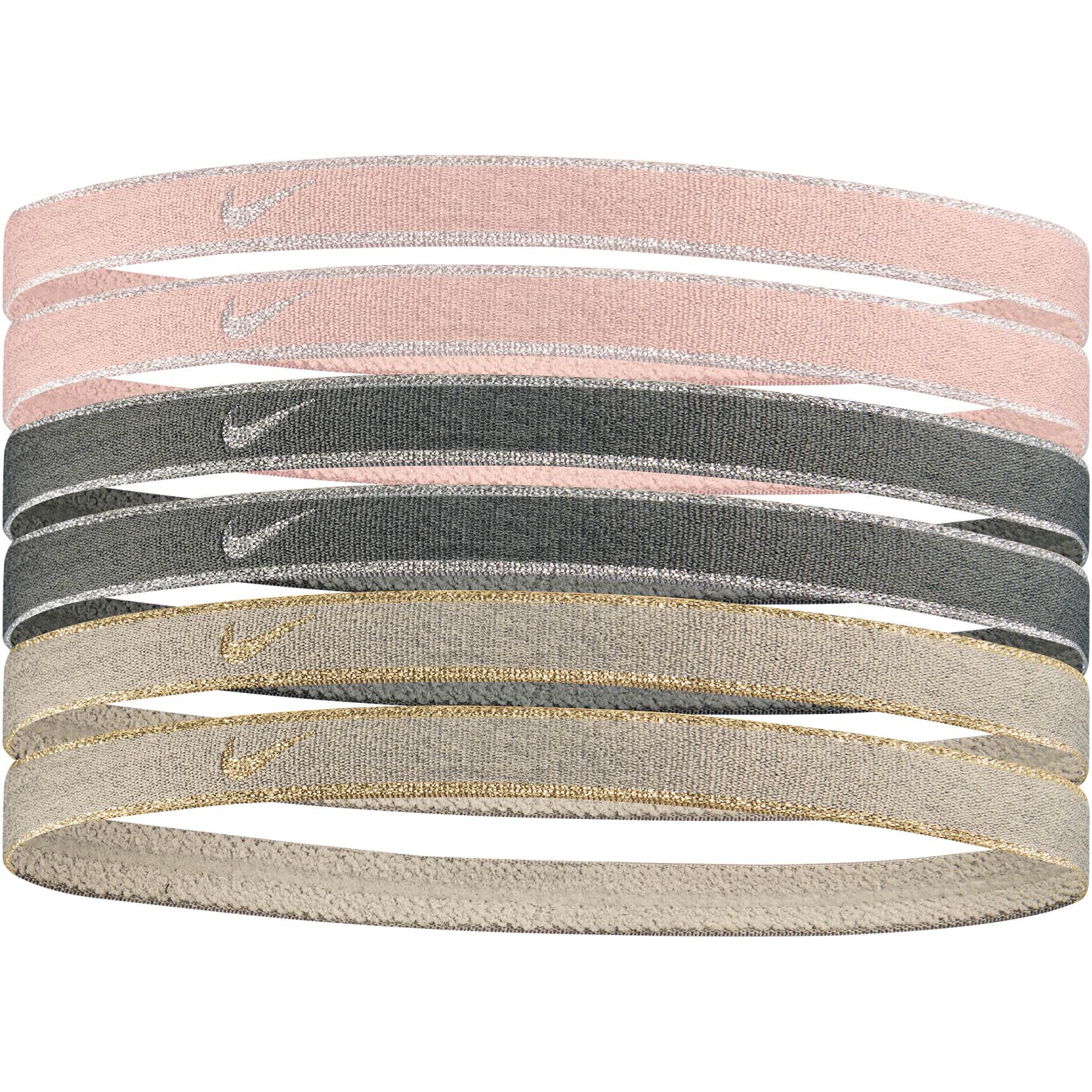 Nike Swoosh Sport Headbands Metallic (6 Pack) - pink oxford/black ...