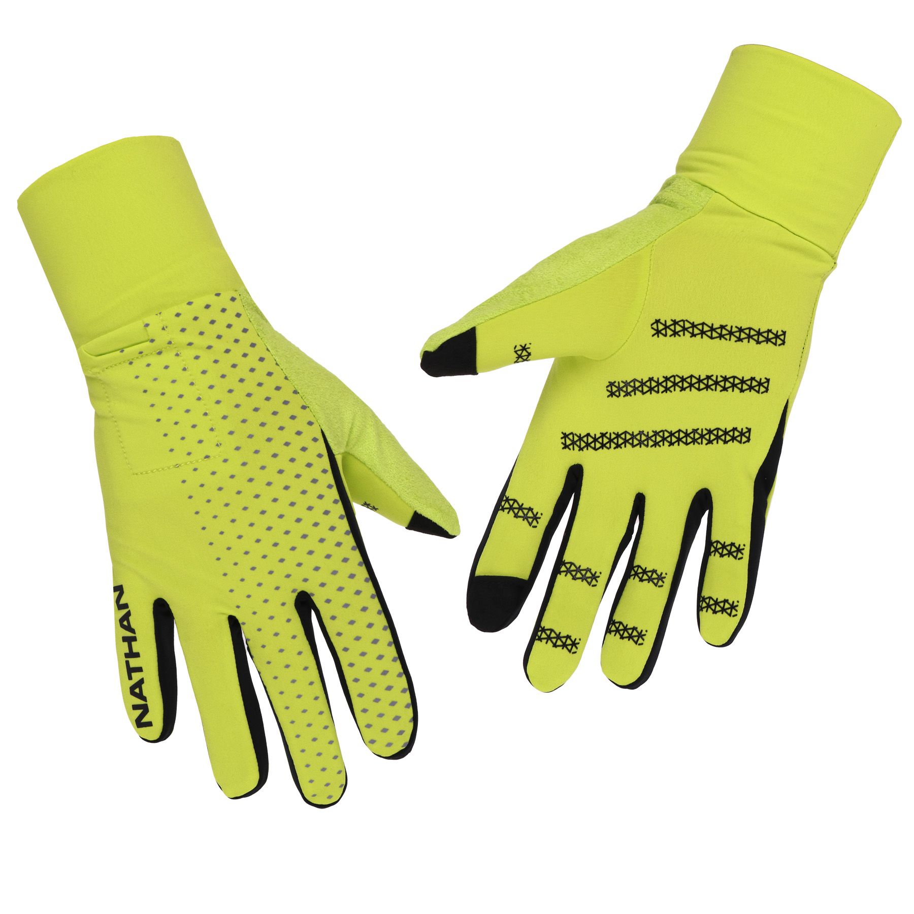 Productfoto van Nathan Sports Hypernight Reflective Gloves - Hi Vis Yellow/Geo Print