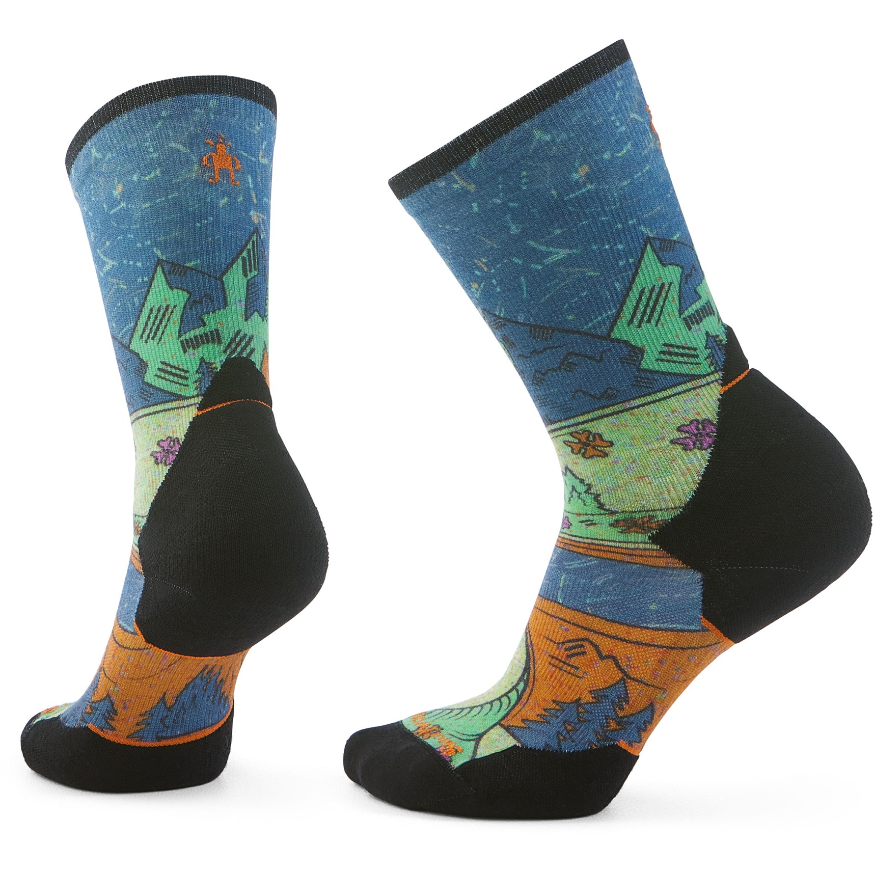 Productfoto van SmartWool Targeted Cushion Mountain Print Crew Trail Running Sokken Dames - G74 twilight blue