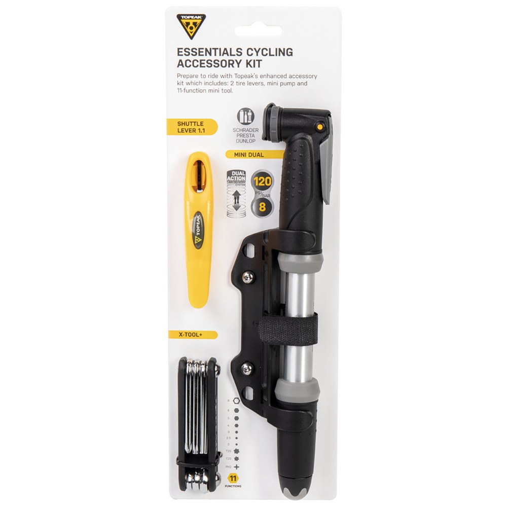 Picture of Topeak Essentials Cycling Accessory Kit with Mini Dual Pump, Shuttle Lever 1.1 &amp; X-Tool+