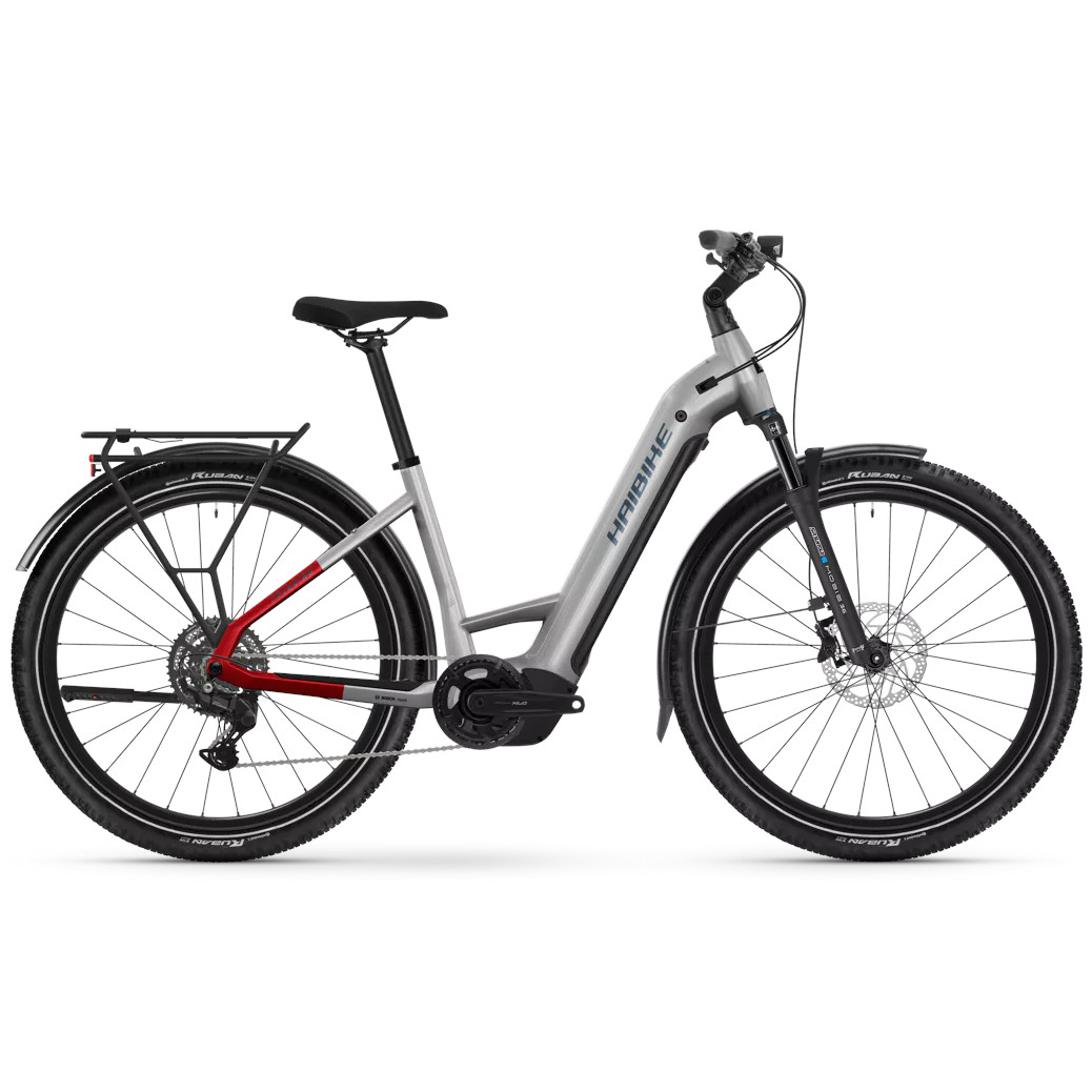 Haibike TREKKING 7 LOW i800Wh 27.5 Easy Entry Electric Trek Bike 2025 soft grey red blue