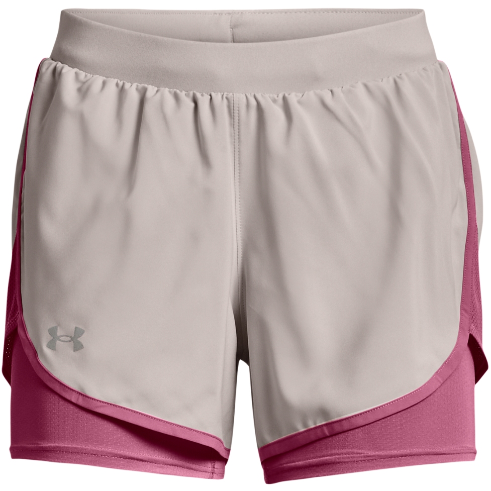 Immagine di Under Armour Shorts UA Fly-By Elite 2-in-1 da donna - Ghost Gray/Pace Pink/Reflective