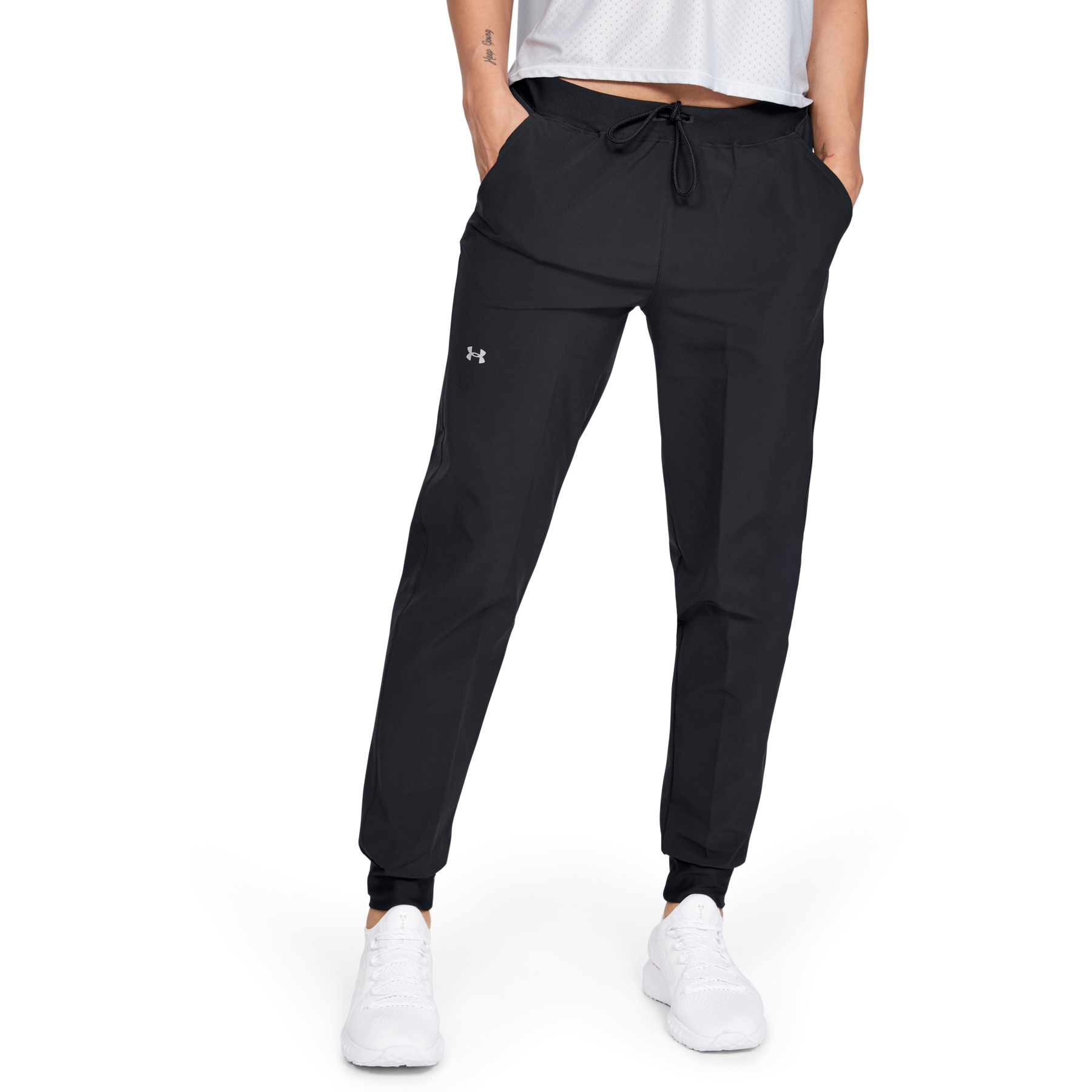 Picture of Under Armour Women&#039;s UA Armour Sport Woven Pants - Black/Metallic Silver