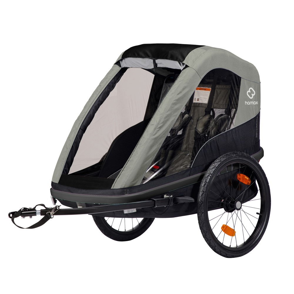 Productfoto van Hamax Avenida Fietskar voor 2 Kinder - Incl. dissel en buggywiel - olijfgroen