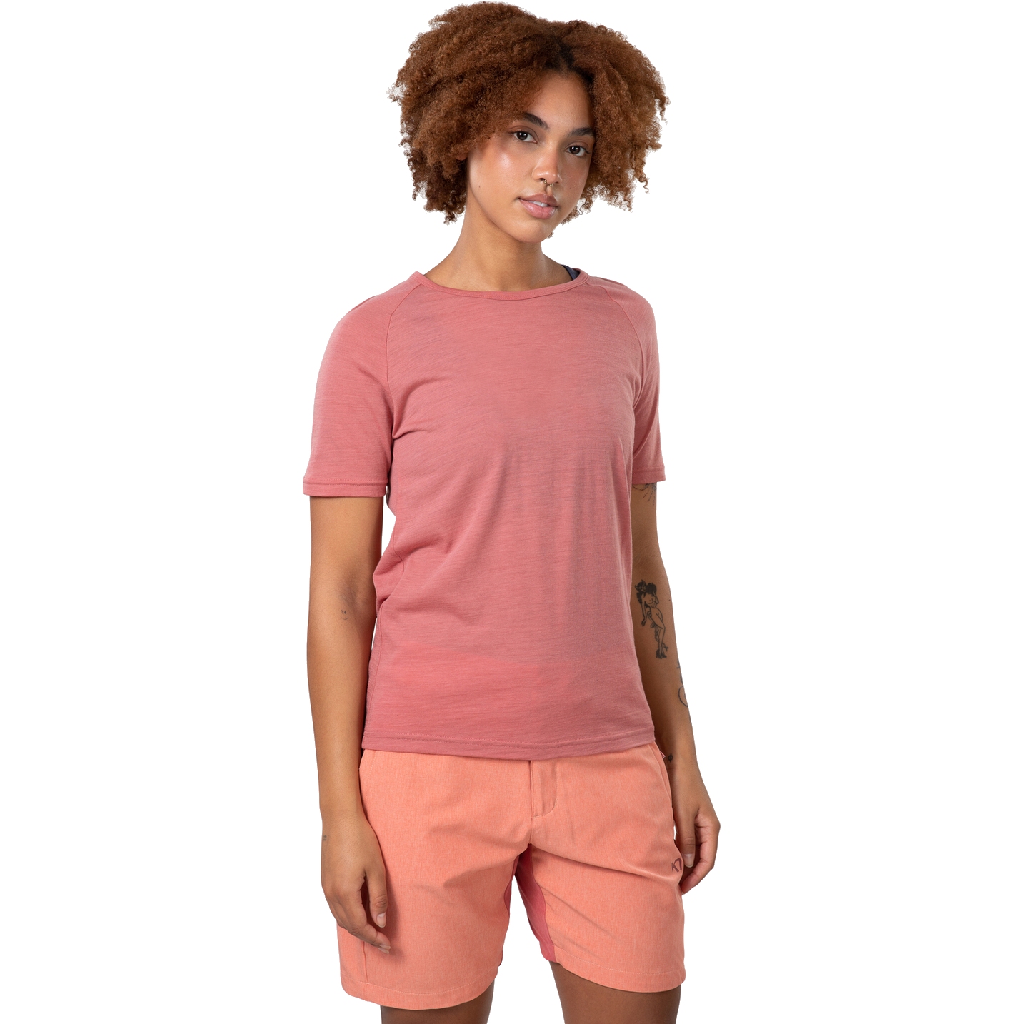 Productfoto van Kari Traa Sanne Wool T-Shirt Dames - dark dusty orange pink