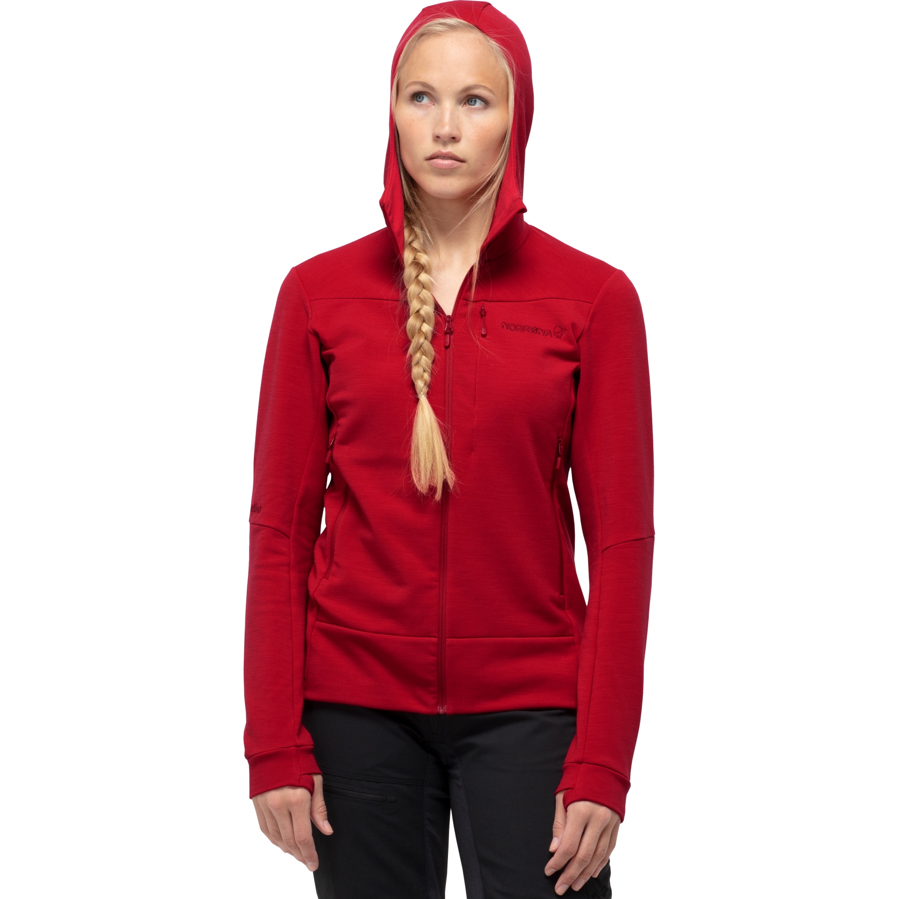 Productfoto van Norrona falketind warmwool2 stretch Zip Hood Jas Dames - Jester Red