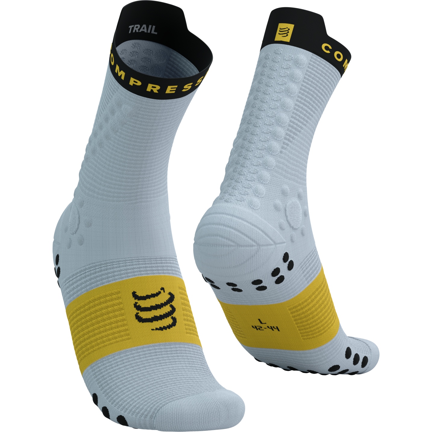 Produktbild von Compressport Pro Racing Kompressionssocken v4.0 Trail - grey dawn/ceylon yellow/black