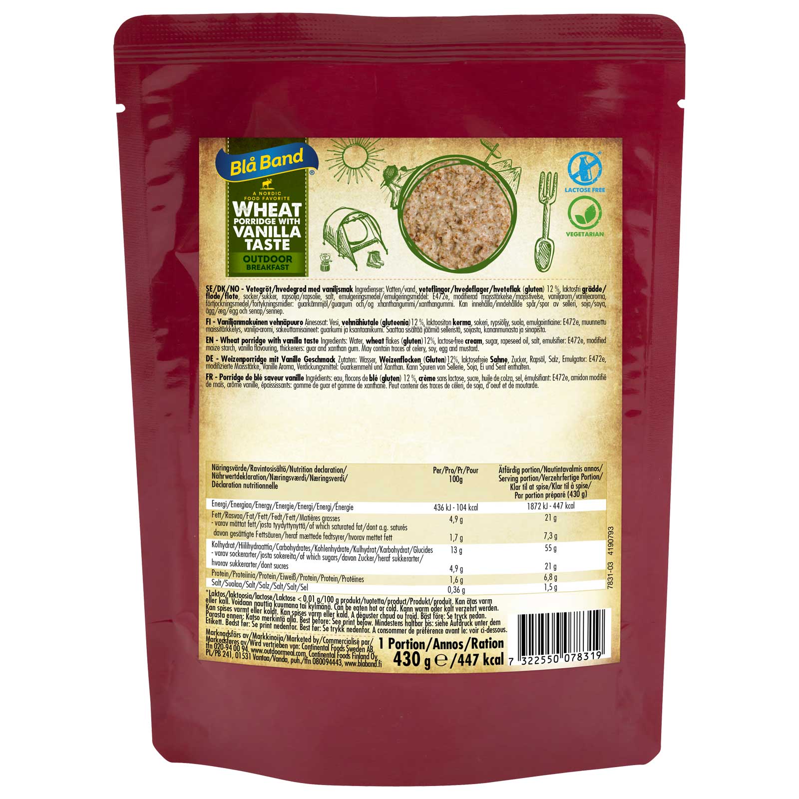 Picture of Blå Band Wheat Porridge with Vanilla Taste - Outdoor Breakfast - 430g