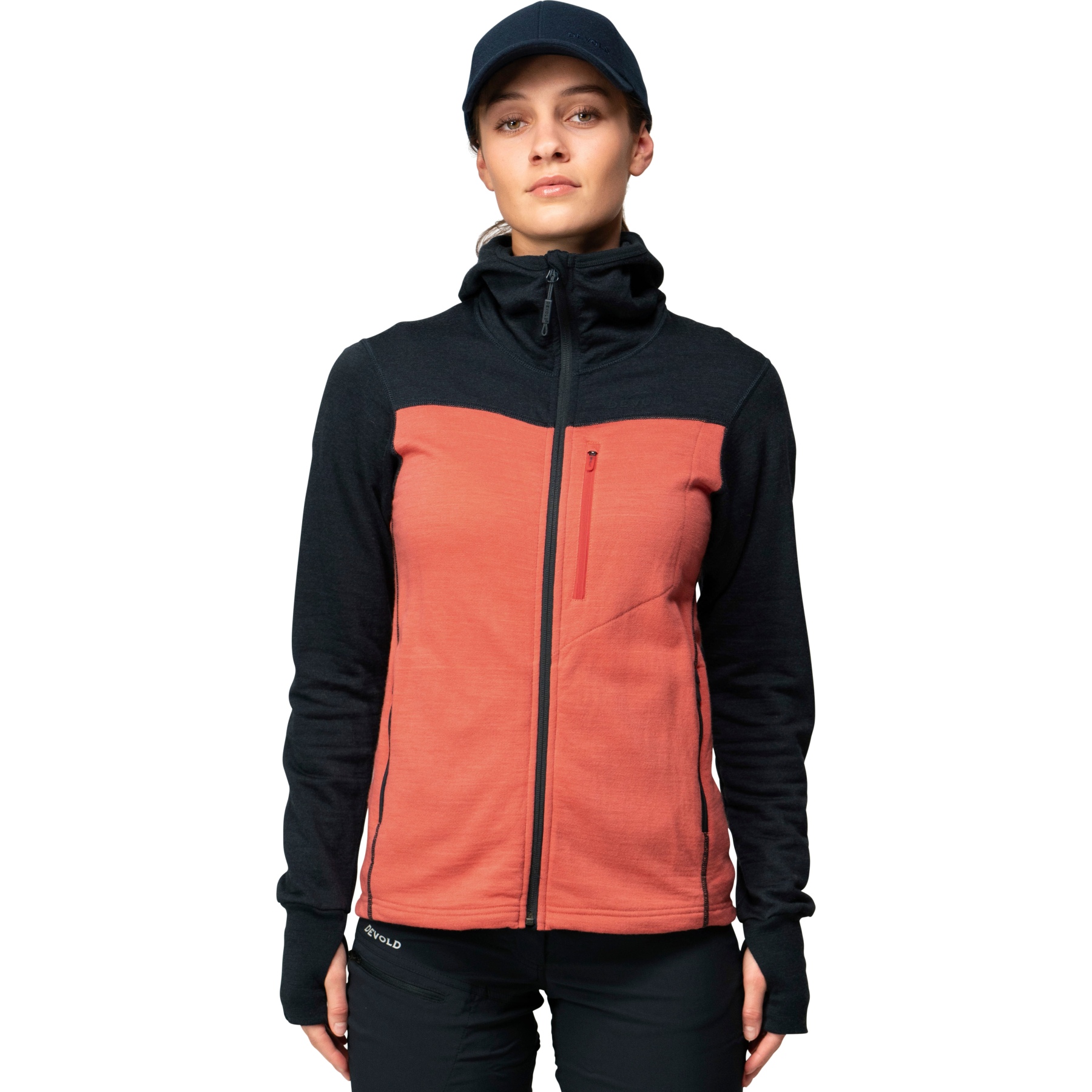 Produktbild von Devold Explorer Merino Kapuzenjacke Damen - 284H Ink/Coral