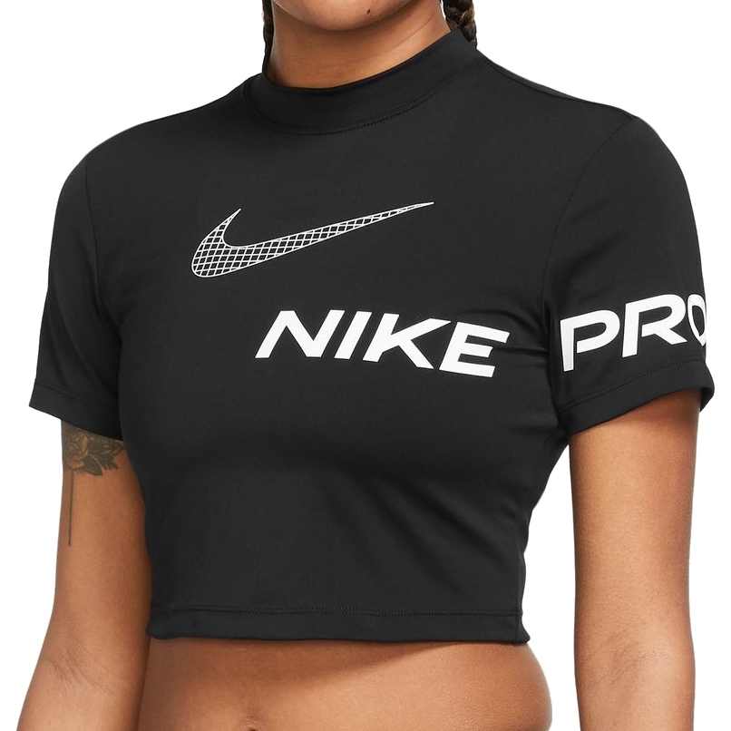 Nike Pro Dri-FIT Short Sleeve Cropped Graphic Top Women - black/white ...