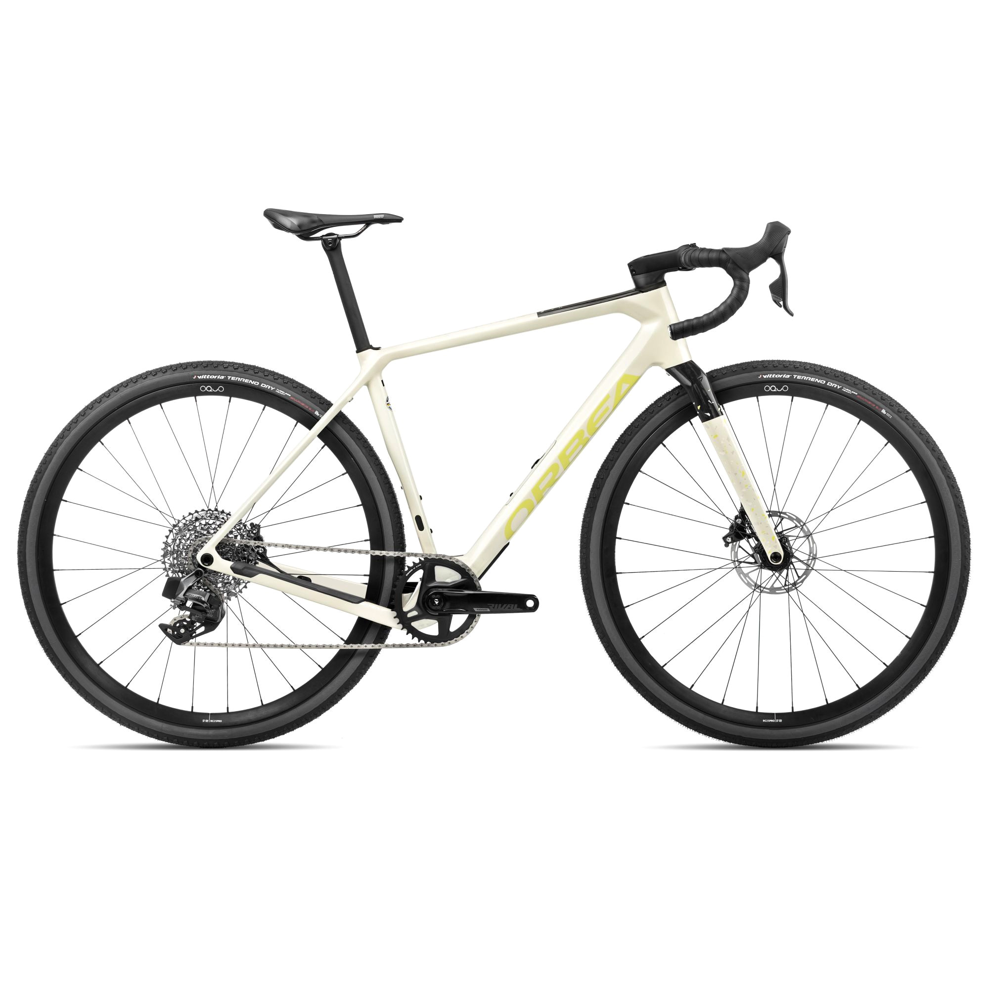 Photo produit de Orbea Vélo Gravel Rival XPLR AXS - TERRA M31eTEAM 1X - 2024 - Ivory White - Spicy Lime (gloss)