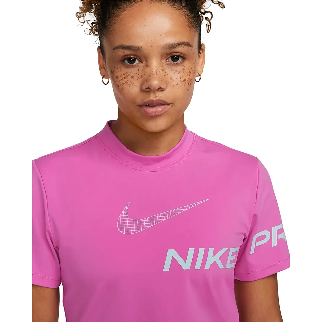 active Cropped Women Pro Graphic DX0078-623 - Short Top Sleeve Dri-FIT fuchsia/ocean bliss Nike