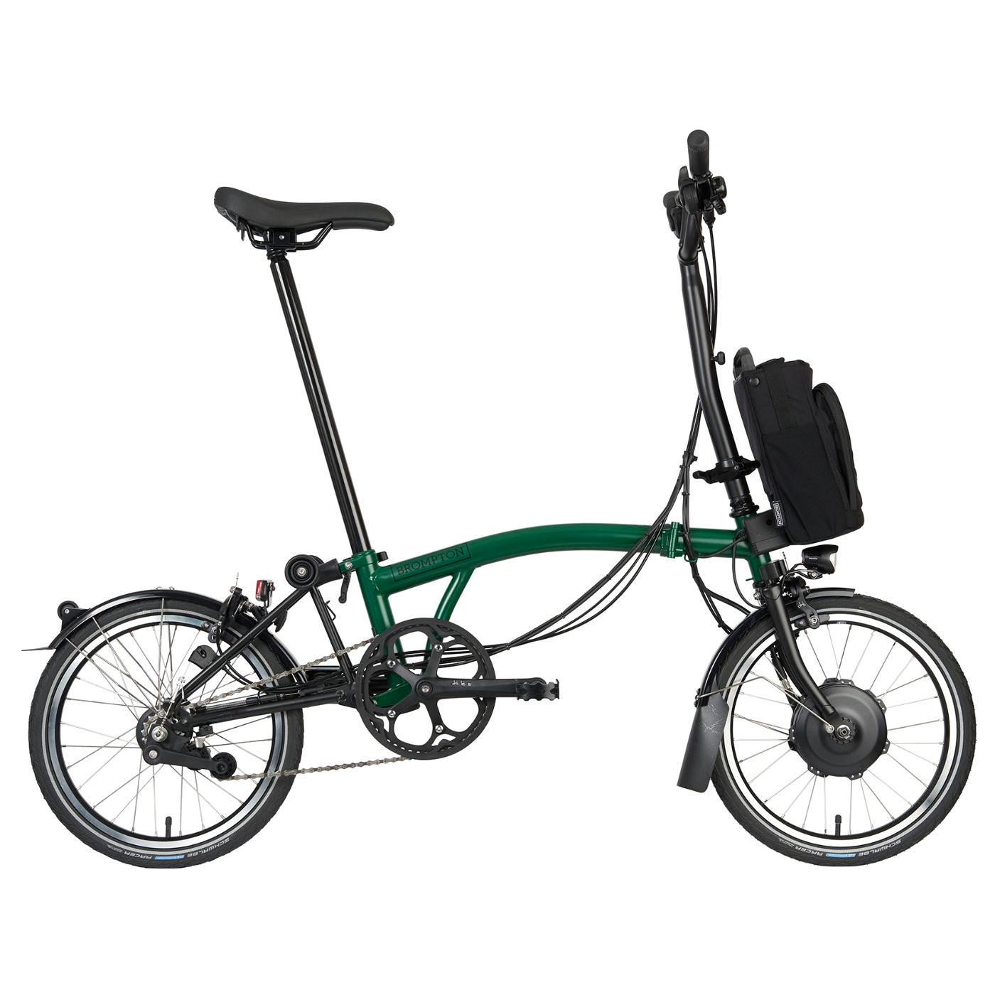 Picture of Brompton Electric C Line Explore - 6-Speed - High Bar - Extended Seatpost - 16&quot; Electric Folding Bike - 2023 - racing green
