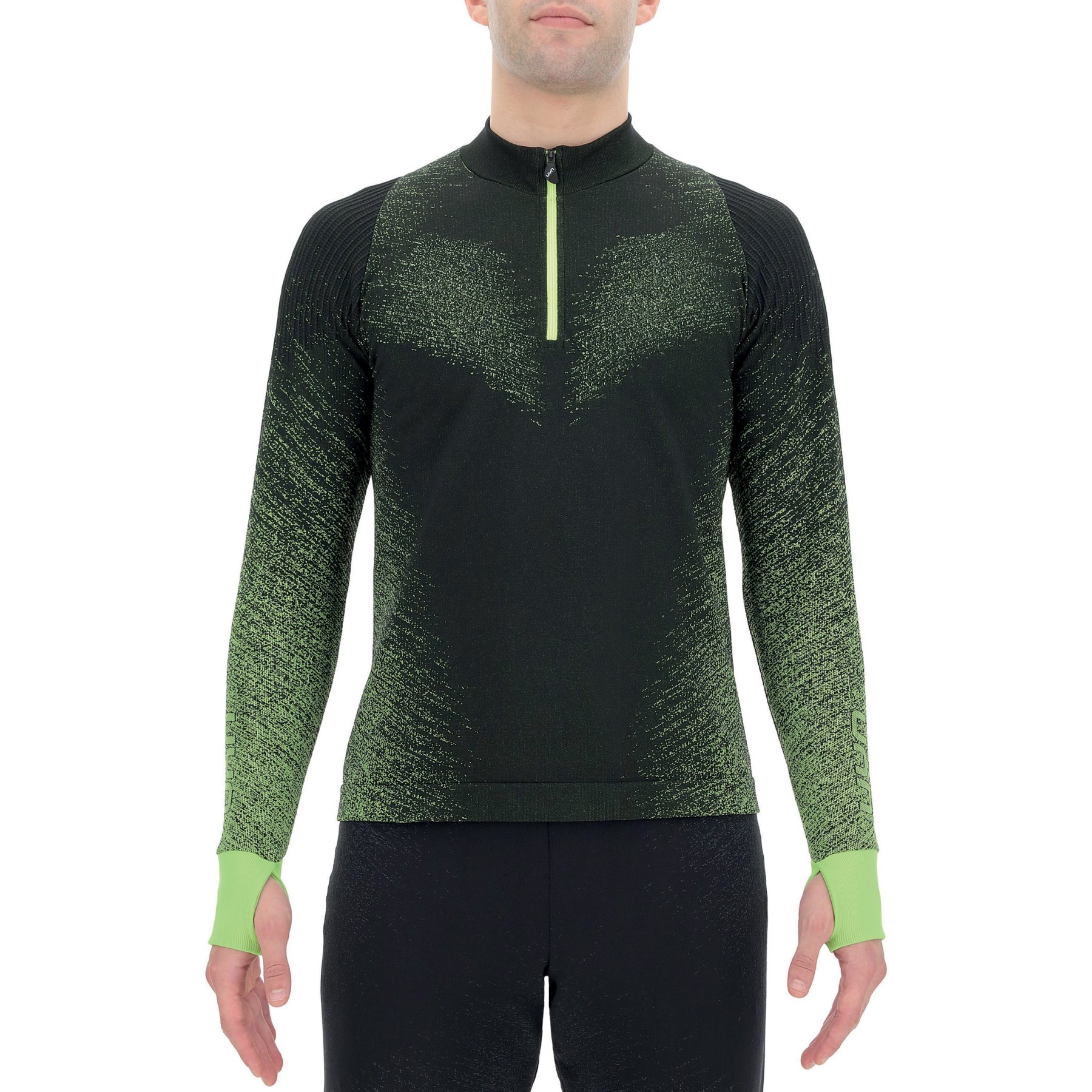 Picture of UYN Running Exceleration Zip Up Longsleeve Shirt - Black/Yellow Fluo