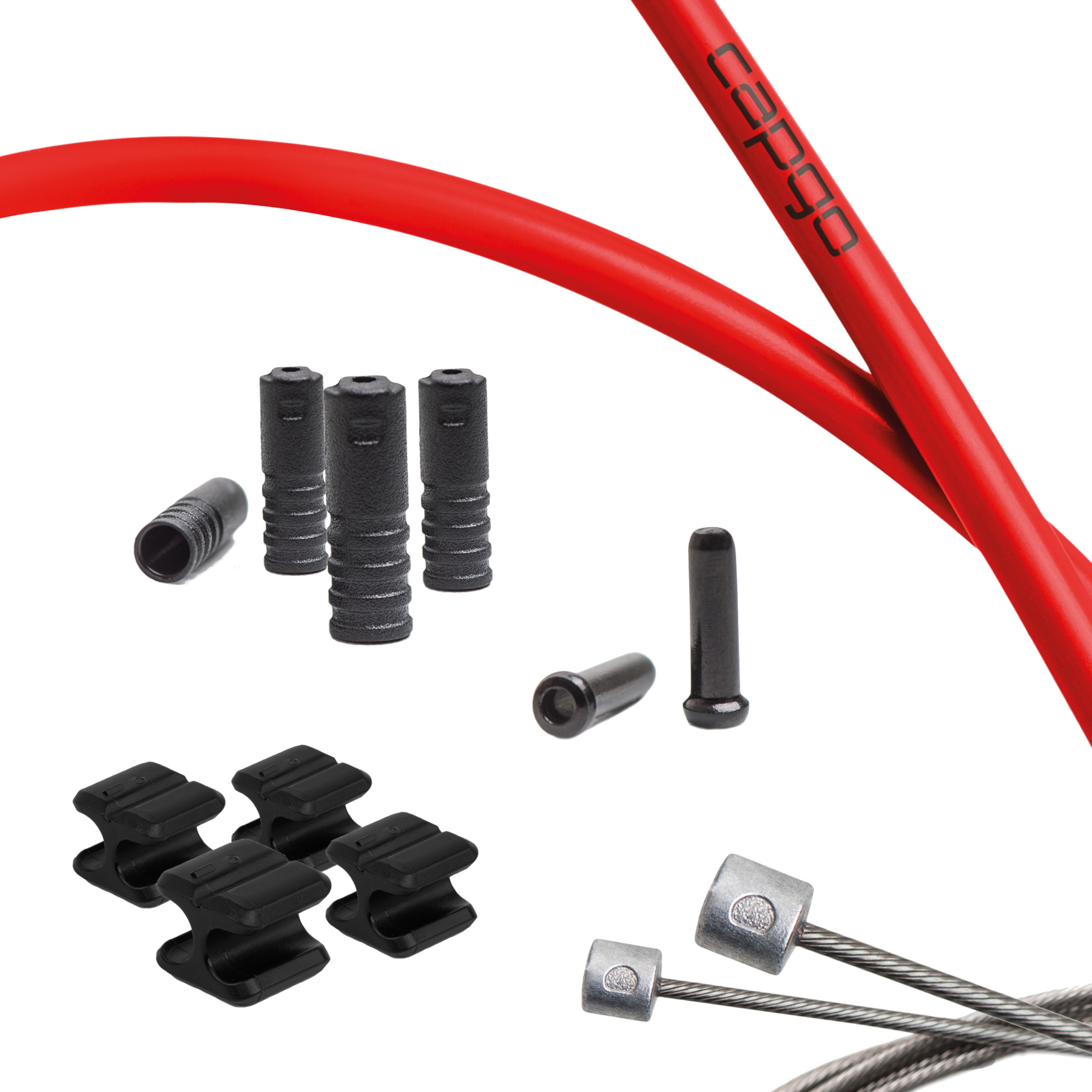 комплект тросов переключения передач capgo - Синяя линия | Двойной (2x) - MTB /Дорожный (Shimano/SRAM) | красный