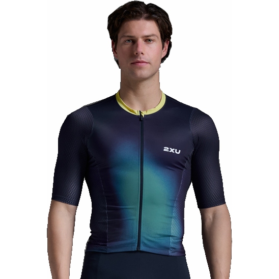 Productfoto van 2XU Aero Hex Triathlon Top Heren - midnight/cool matcha