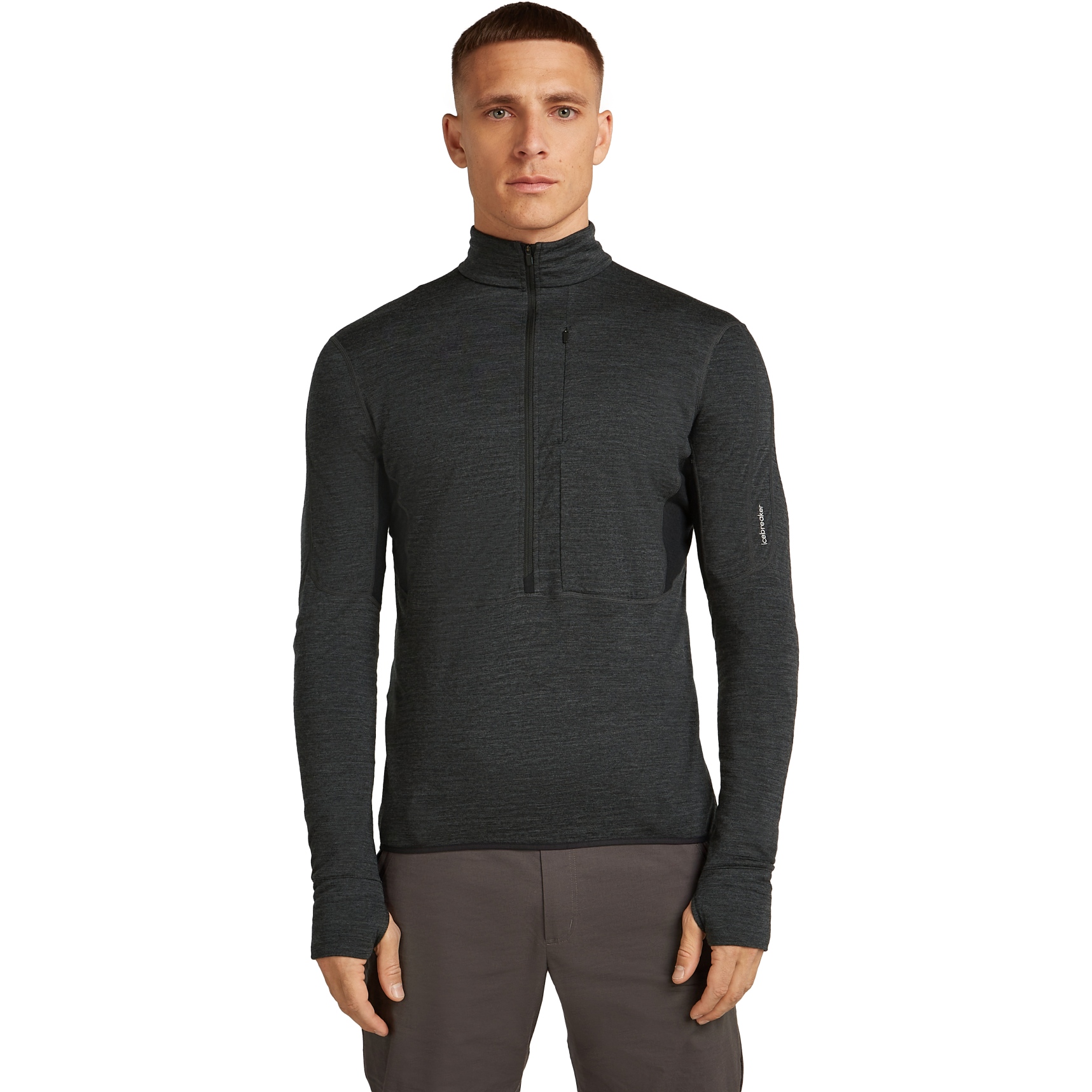 Produktbild von Icebreaker Merino 200 Realfleece™ Descender Half-Zip-Oberteil Herren - Jet Hthr/Schwarz