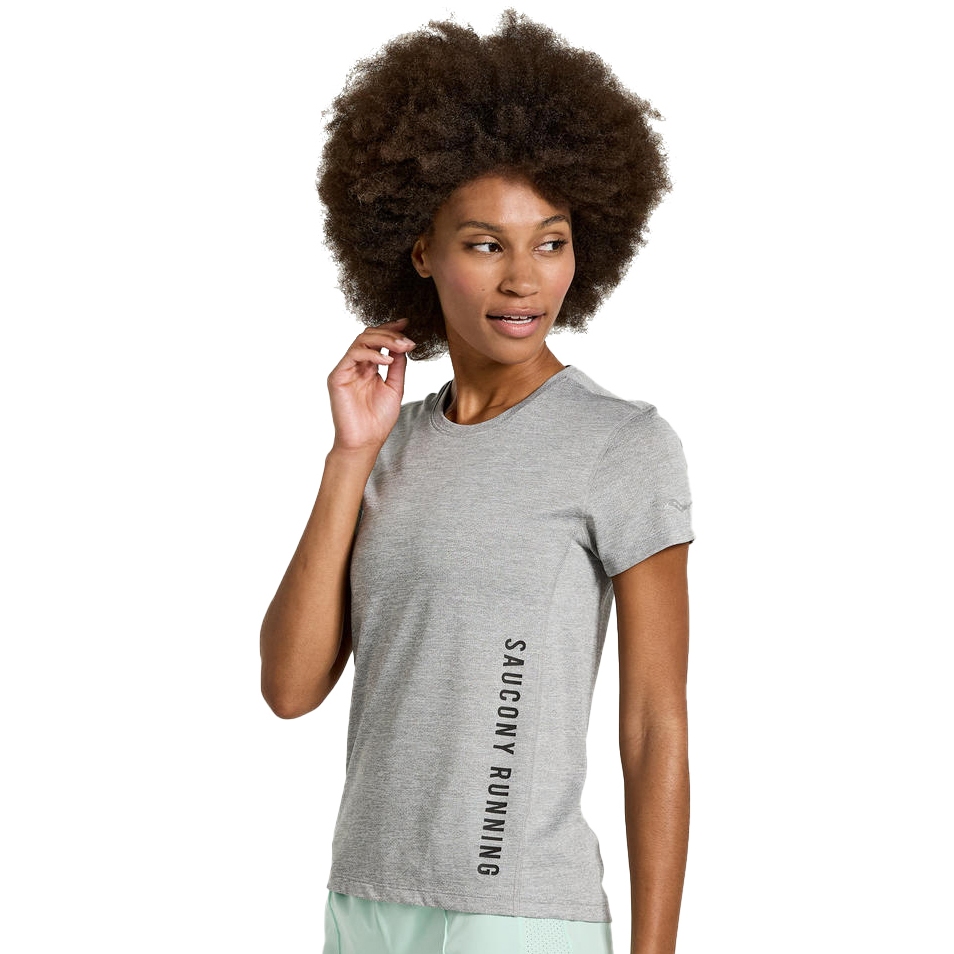 Produktbild von Saucony Stopwatch Graphic Damen Kurzarm Shirt - light grey heather