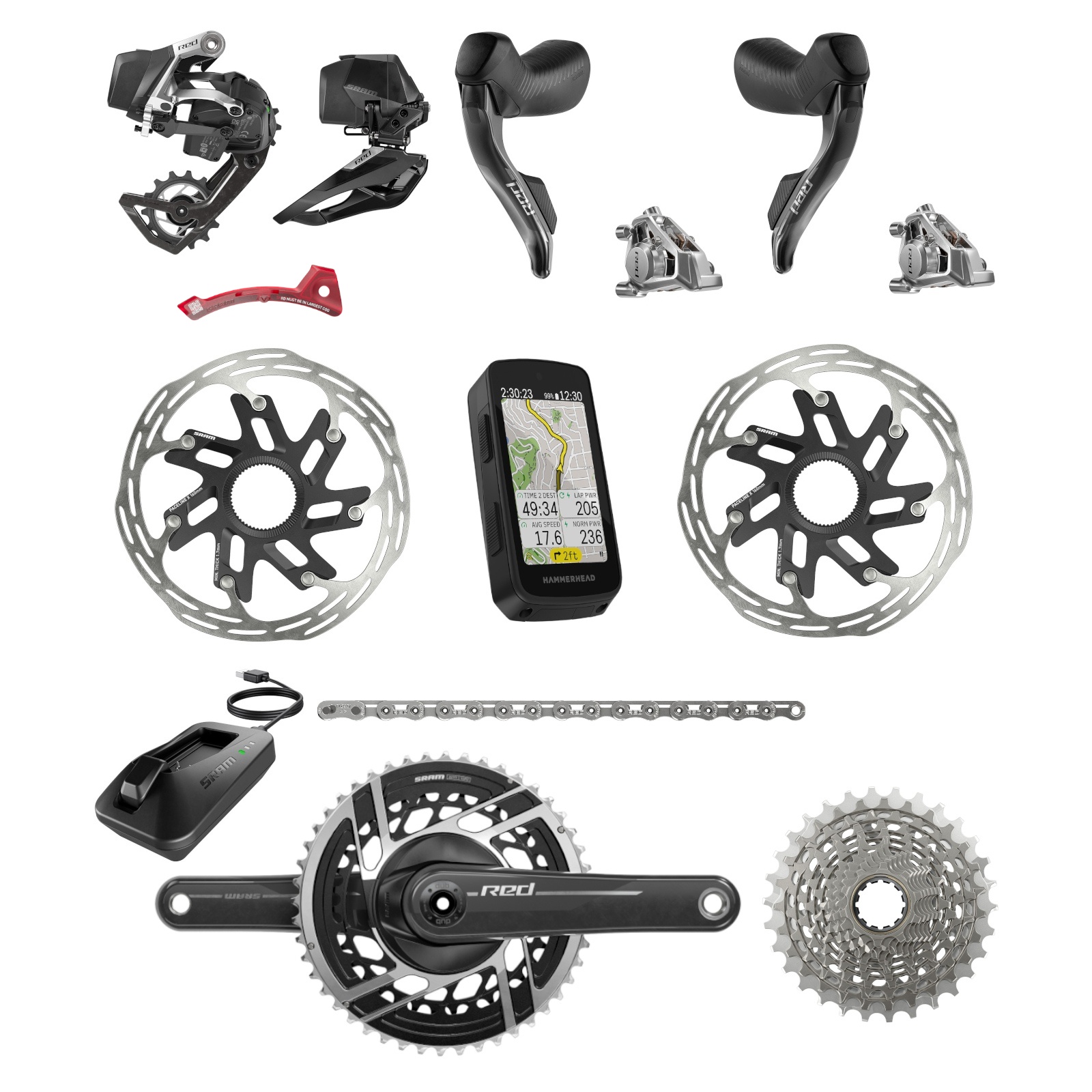 Photo produit de SRAM Groupe RED AXS 2x12 - 48/35 Dents + Compteur Vélo Hammerhead Karoo 3