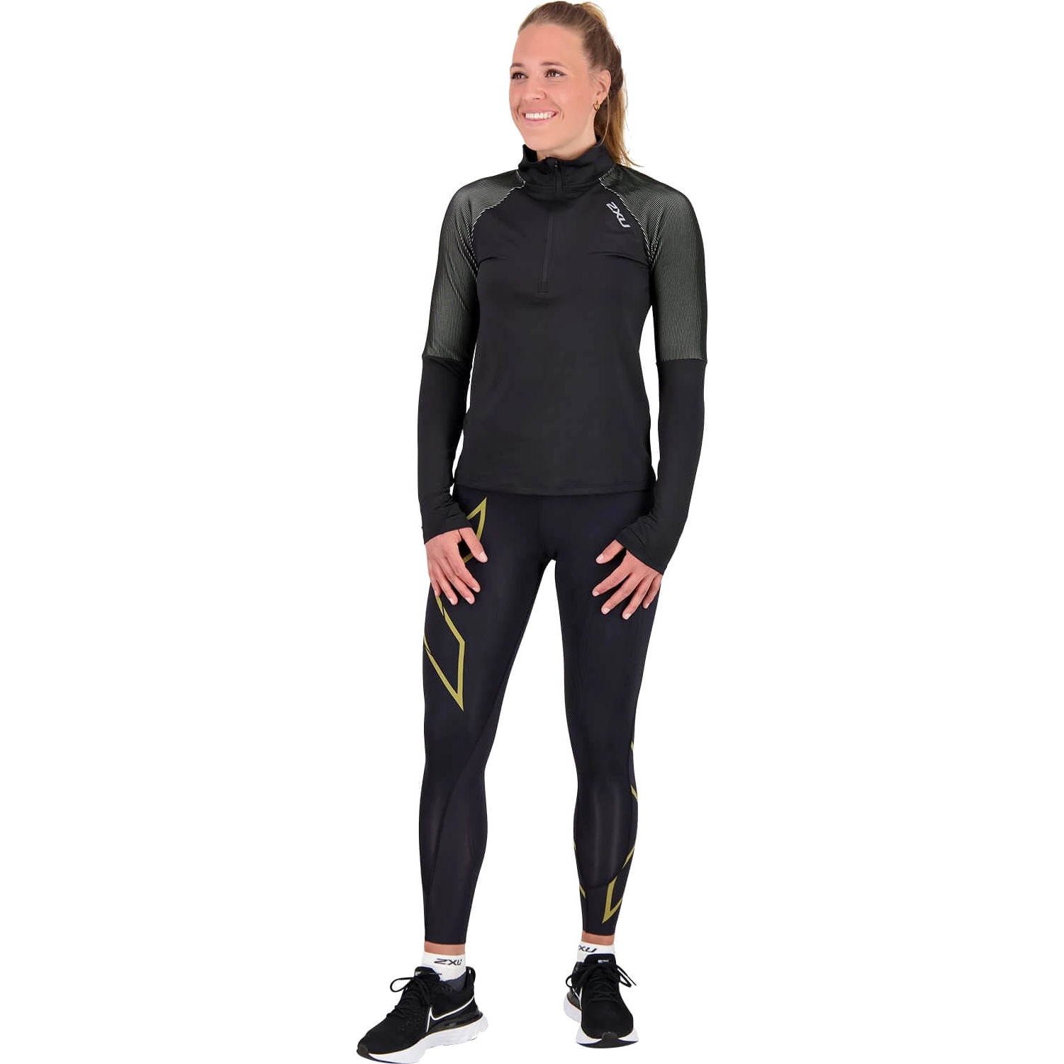 2XU Light Speed Mid-Rise Womens Compression Tights - black/gold reflective  - standard