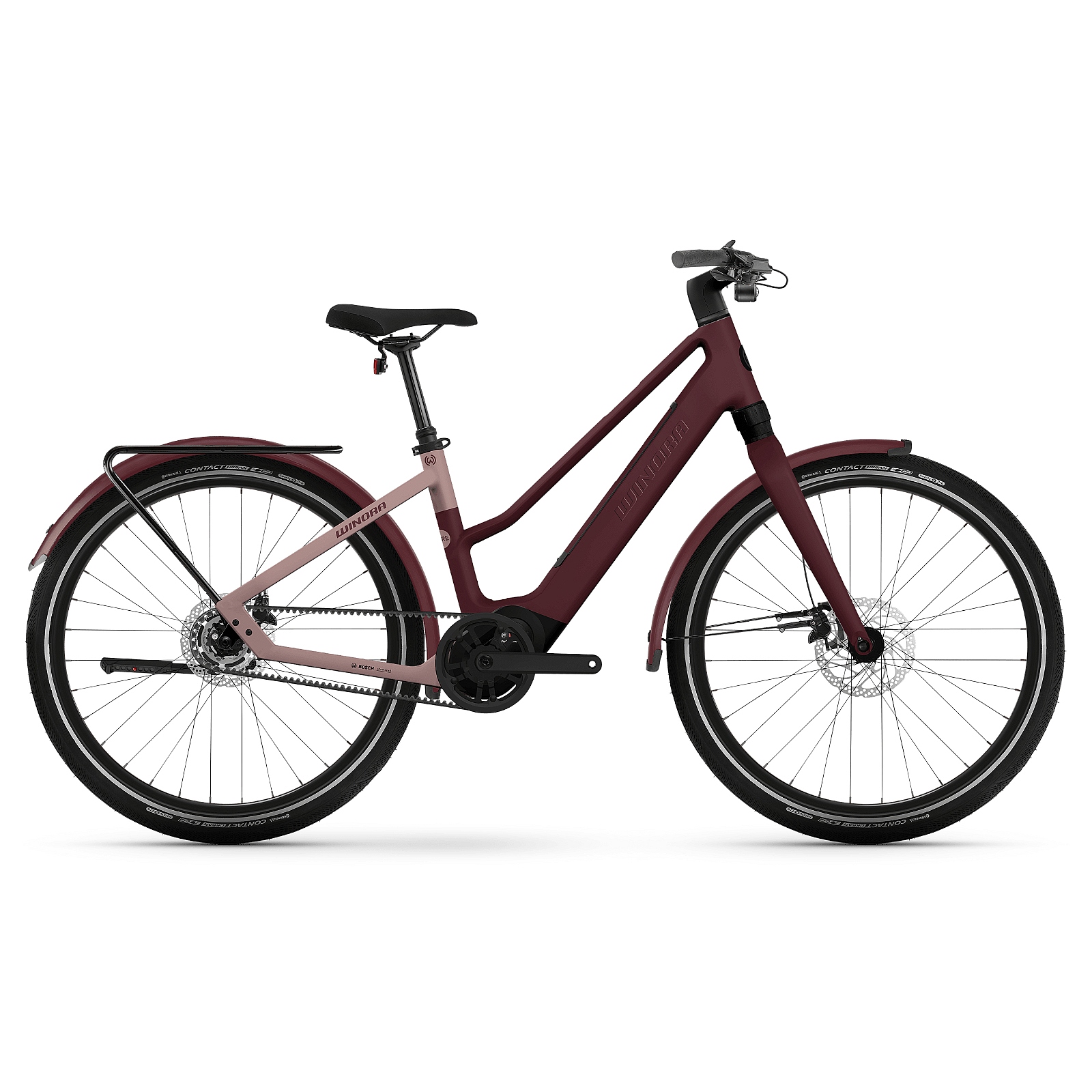 Picture of Winora iRide Pure R5f MID i400Wh - 27.5&quot; Women Electric City-Bike - 2024 - Mid red velvet matt / rose tan matt