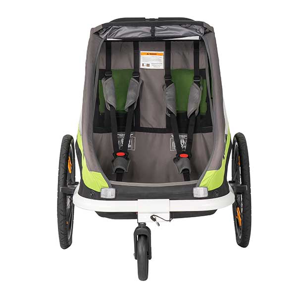 Hamax Traveller Bike Trailer for 2 Kids incl. drawbar and buggy wheel green grey