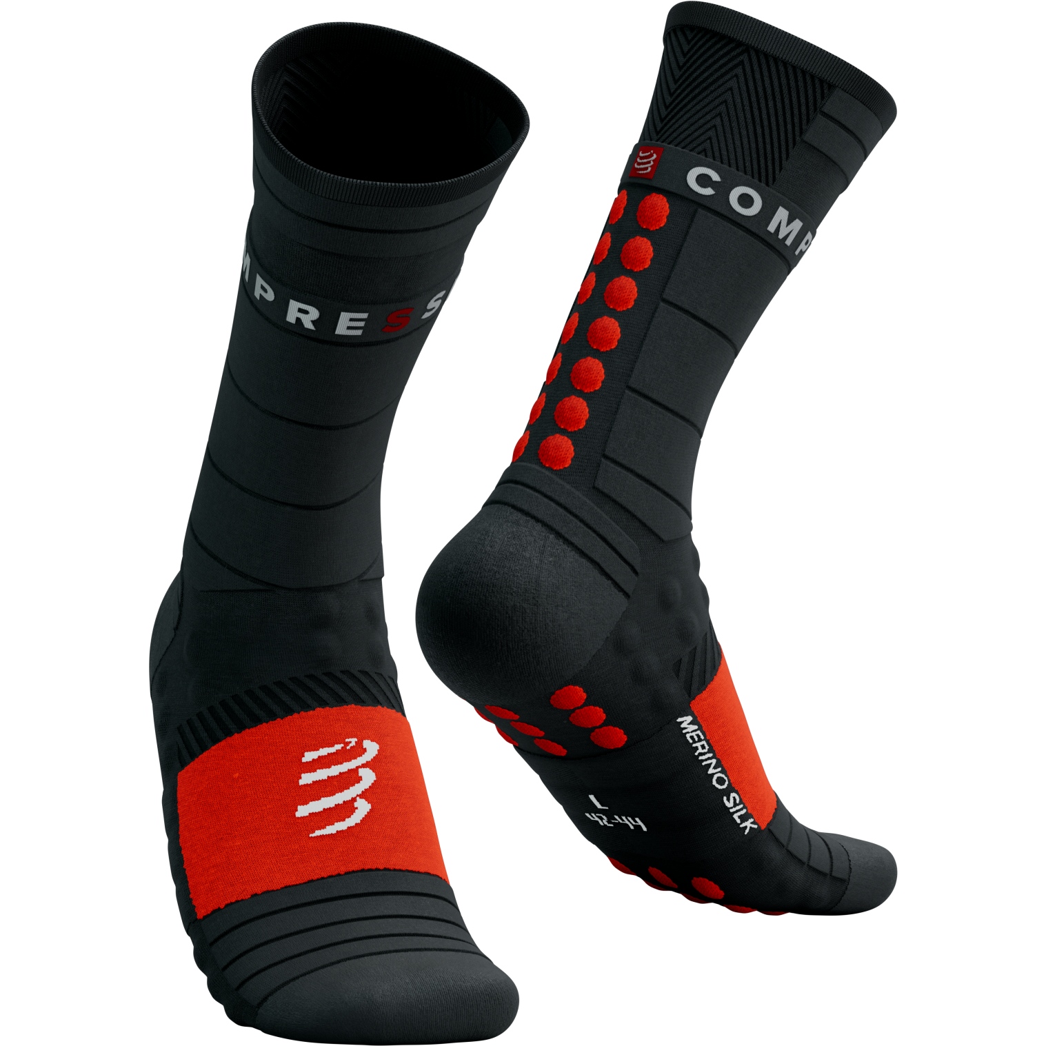 Picture of Compressport Pro Racing Compression Socks Winter Run - black/high risk red