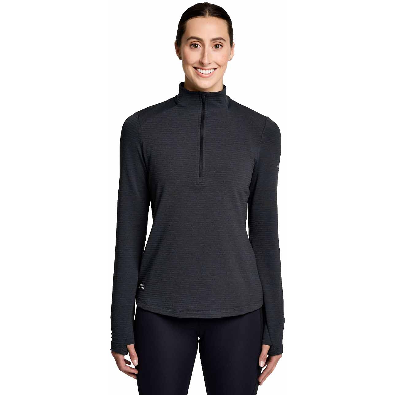 Produktbild von Saucony Triumph 3D 1/2 Zip Damen Langarm-Shirt - schwarz heather