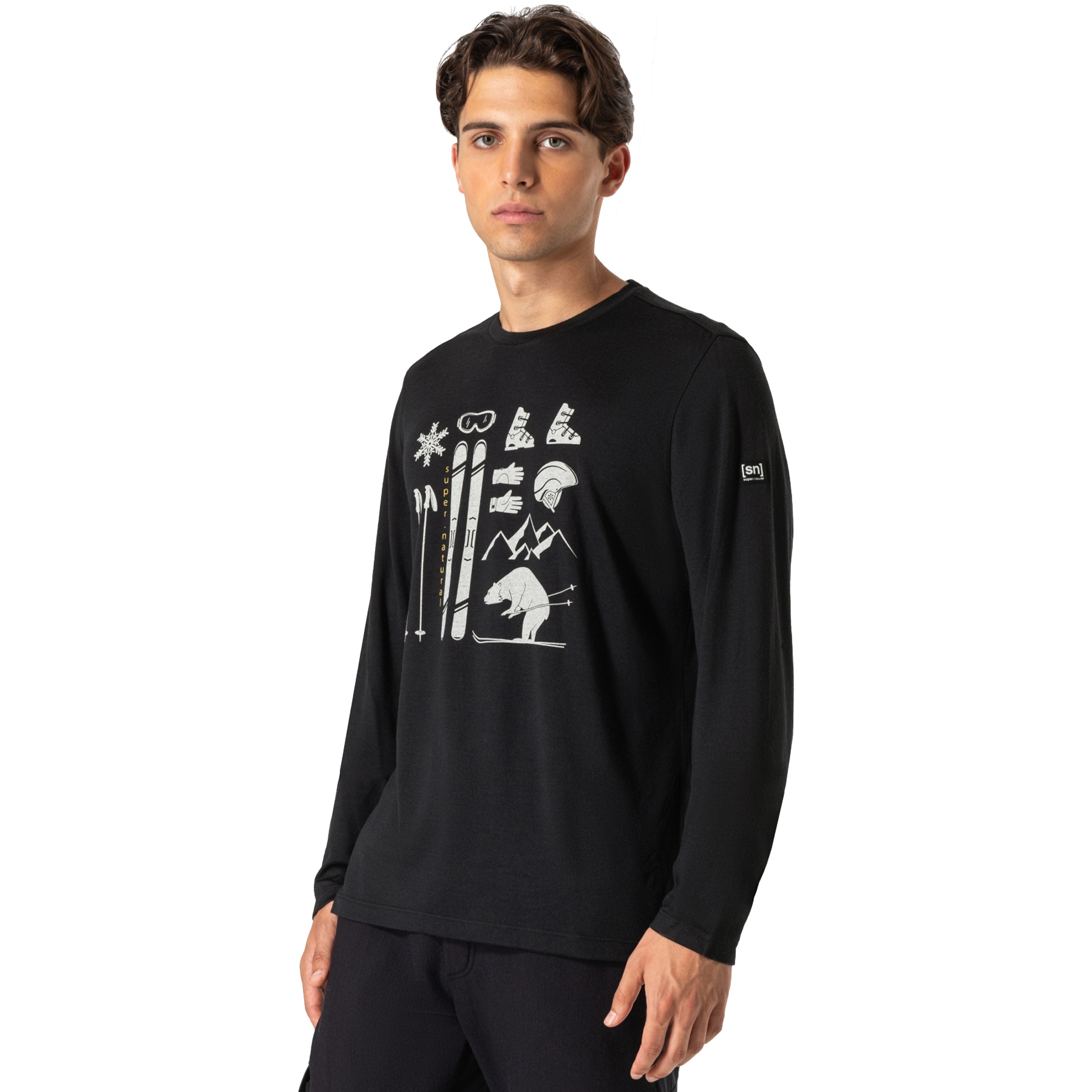 Picture of SUPER.NATURAL Skiing Bear Longsleeve Men - Jet Black/Feather Grey/Gold Flake