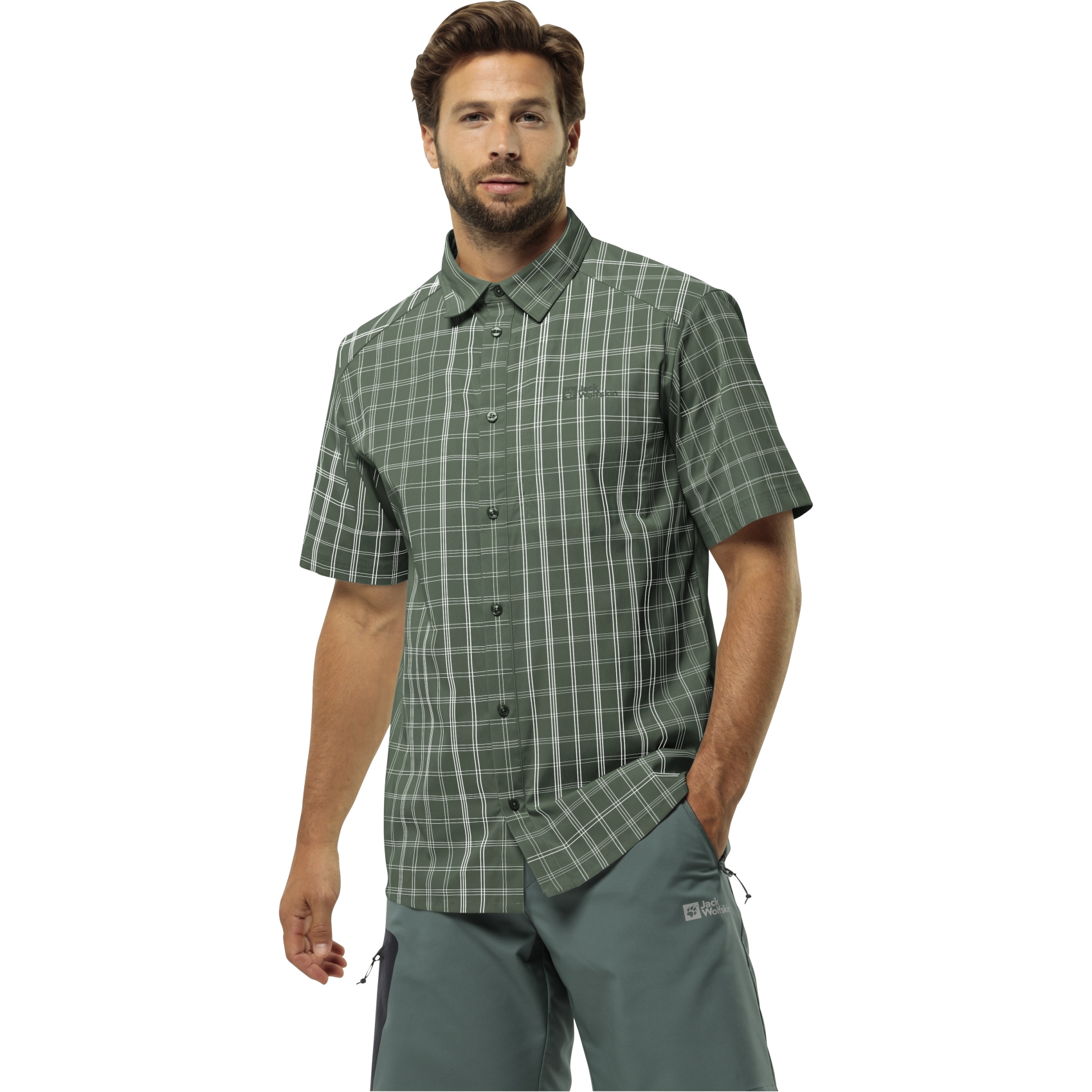 Picture of Jack Wolfskin Norbo Short Sleeve Shirt Men - hedge green checks