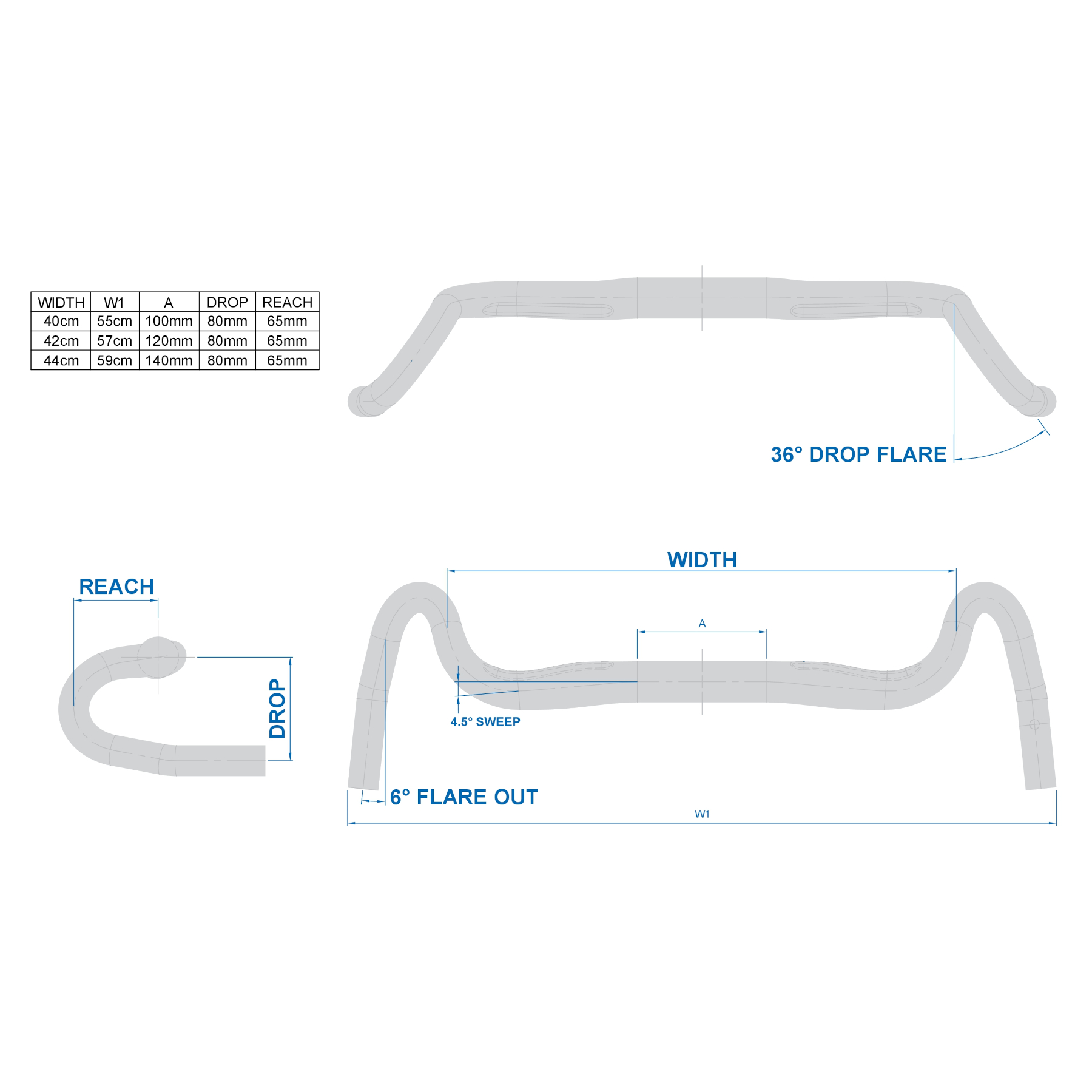 Ritchey Comp Beacon Road Handlebar – 44cm BB Black, 36° Flare, Ergonomic Top For Adventure & Gravel Riding